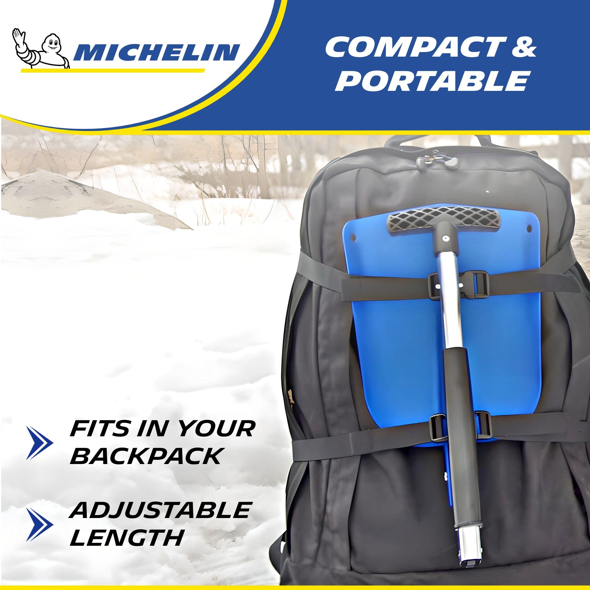 Michelin Ultra Compact 40" Folding Utility Snow Shovel for Car Emergency, Telescoping Handle