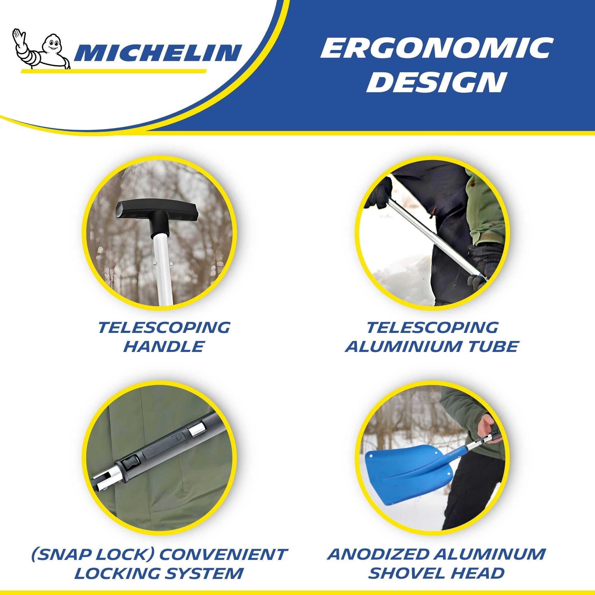 Michelin Ultra Compact 40" Folding Utility Snow Shovel for Car Emergency, Telescoping Handle