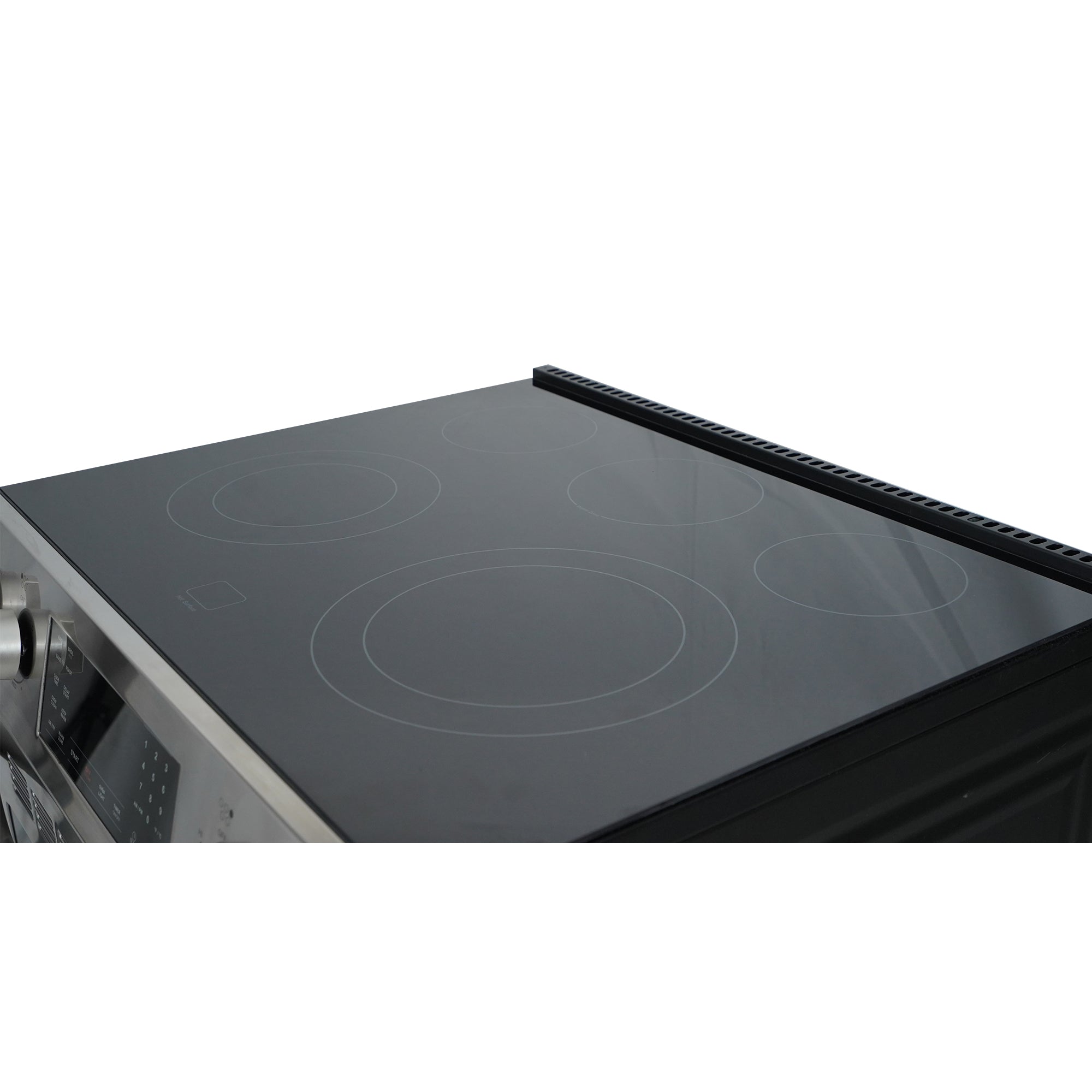 Closeup of the top of the Kenmore stainless steel electric range