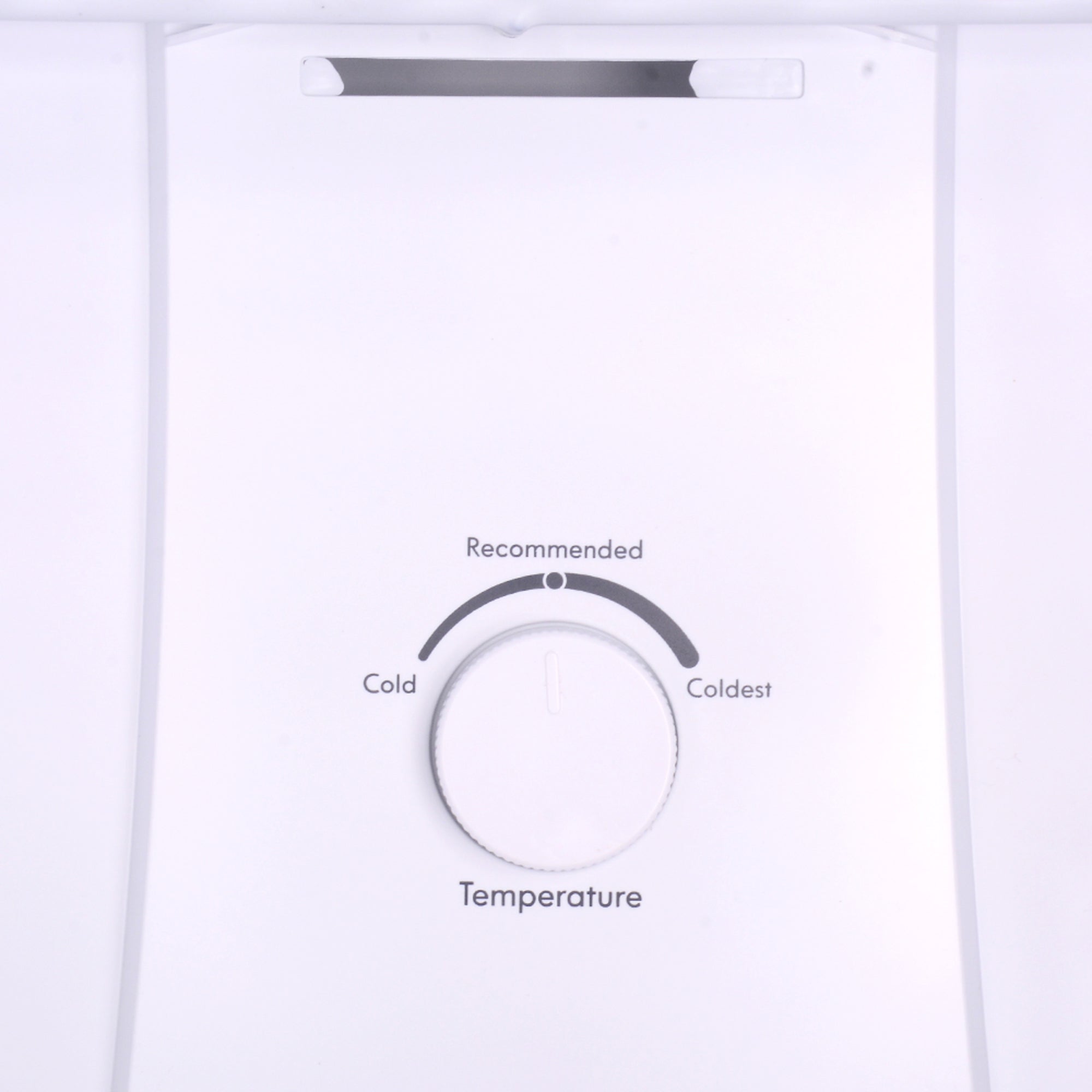 Closeup of the manual temperature control dial in the Kenmore stainless steel top mount refrigerator
