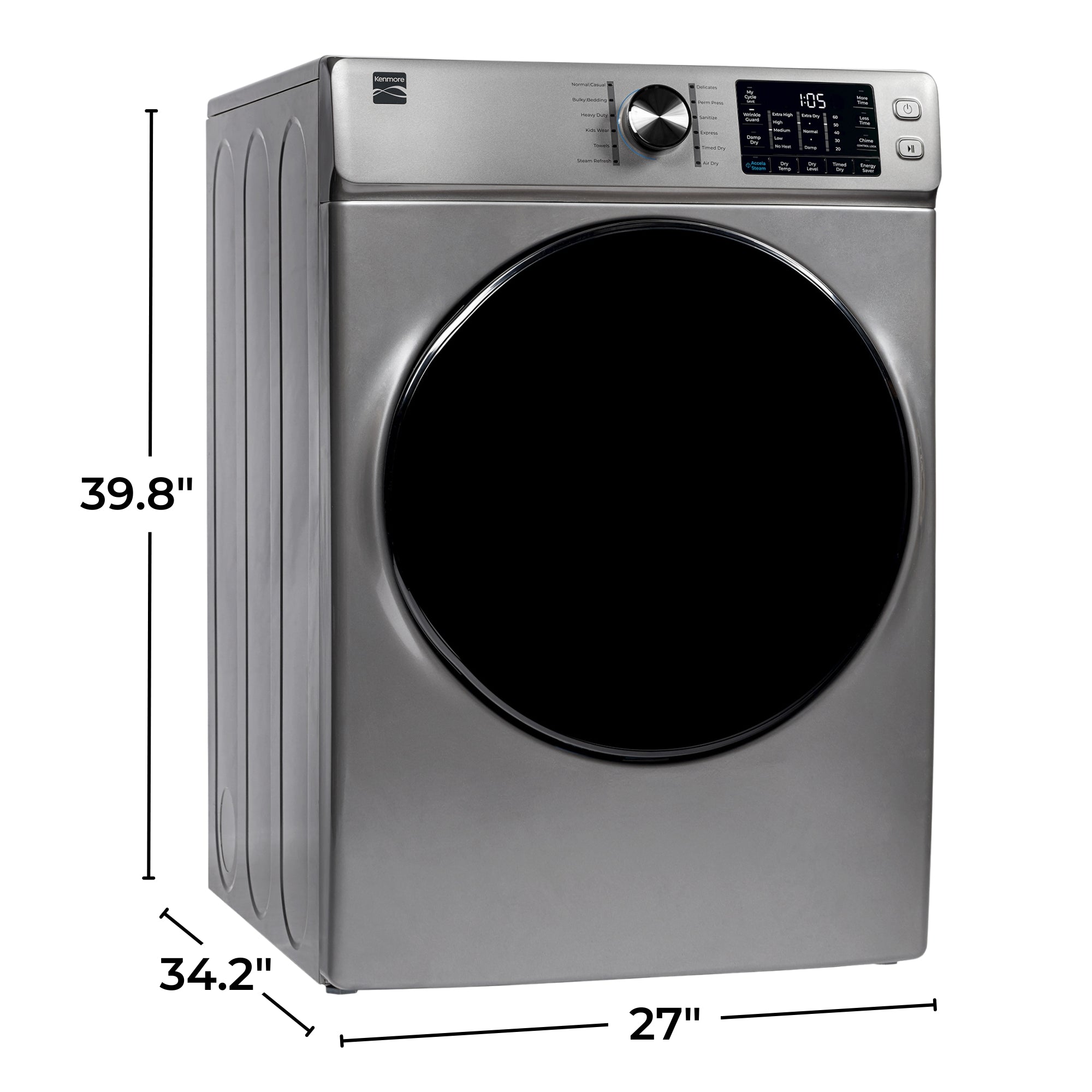 Kenmore 8.0 cu. ft. Dryer w/ Smart Dry & Steam – Metallic Steel