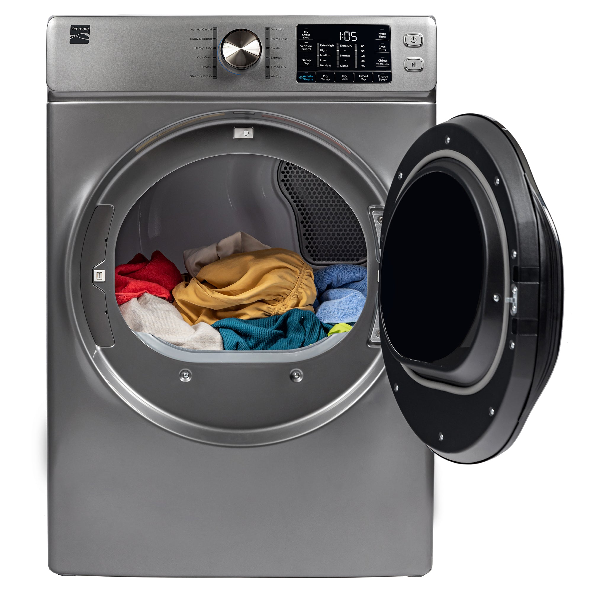 Kenmore 8.0 cu. ft. Dryer w/ Smart Dry & Steam – Metallic Steel