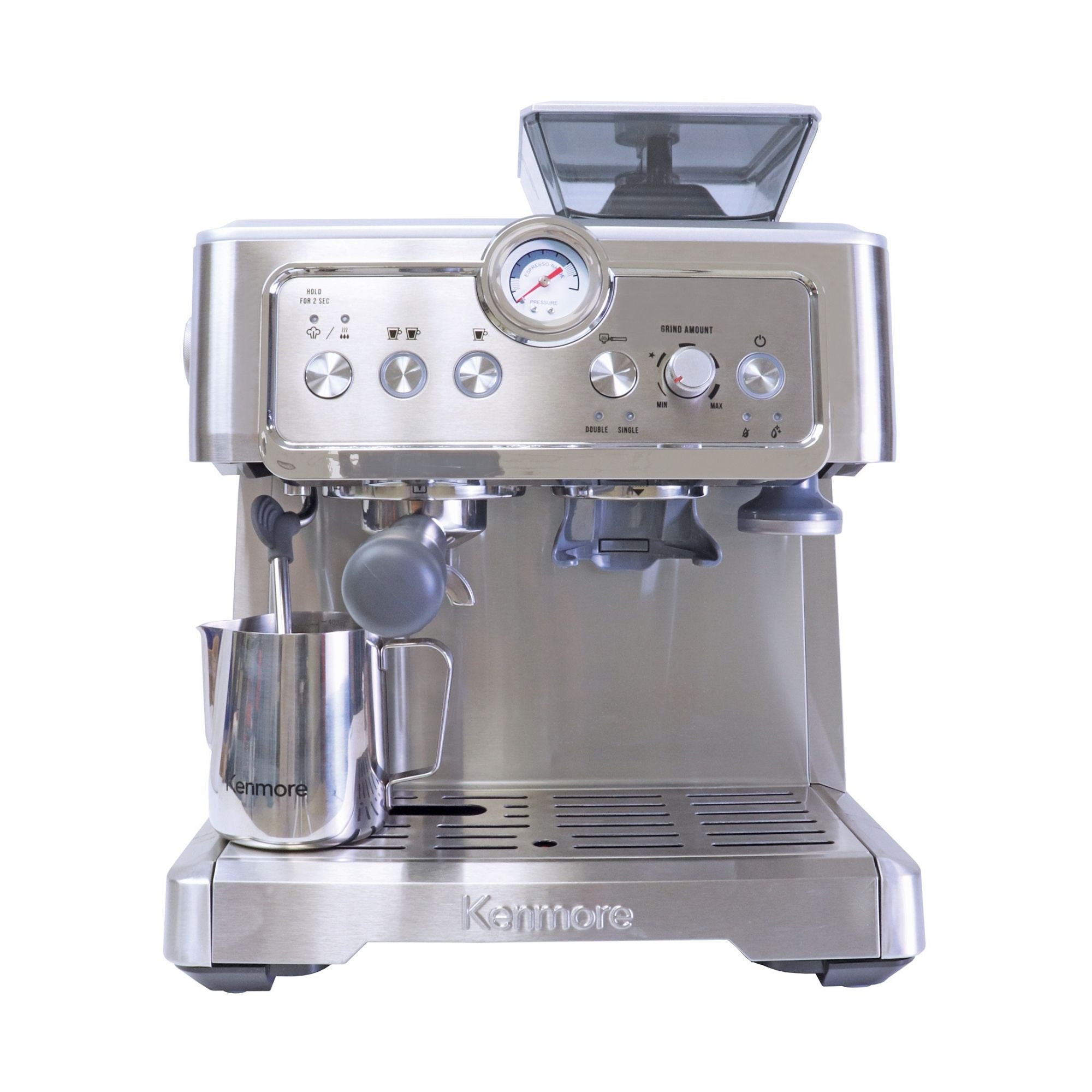Kenmore Espresso Machine With Grinder & Milk Frother, 15 Bar Espresso Coffee Maker, Stainless Steel