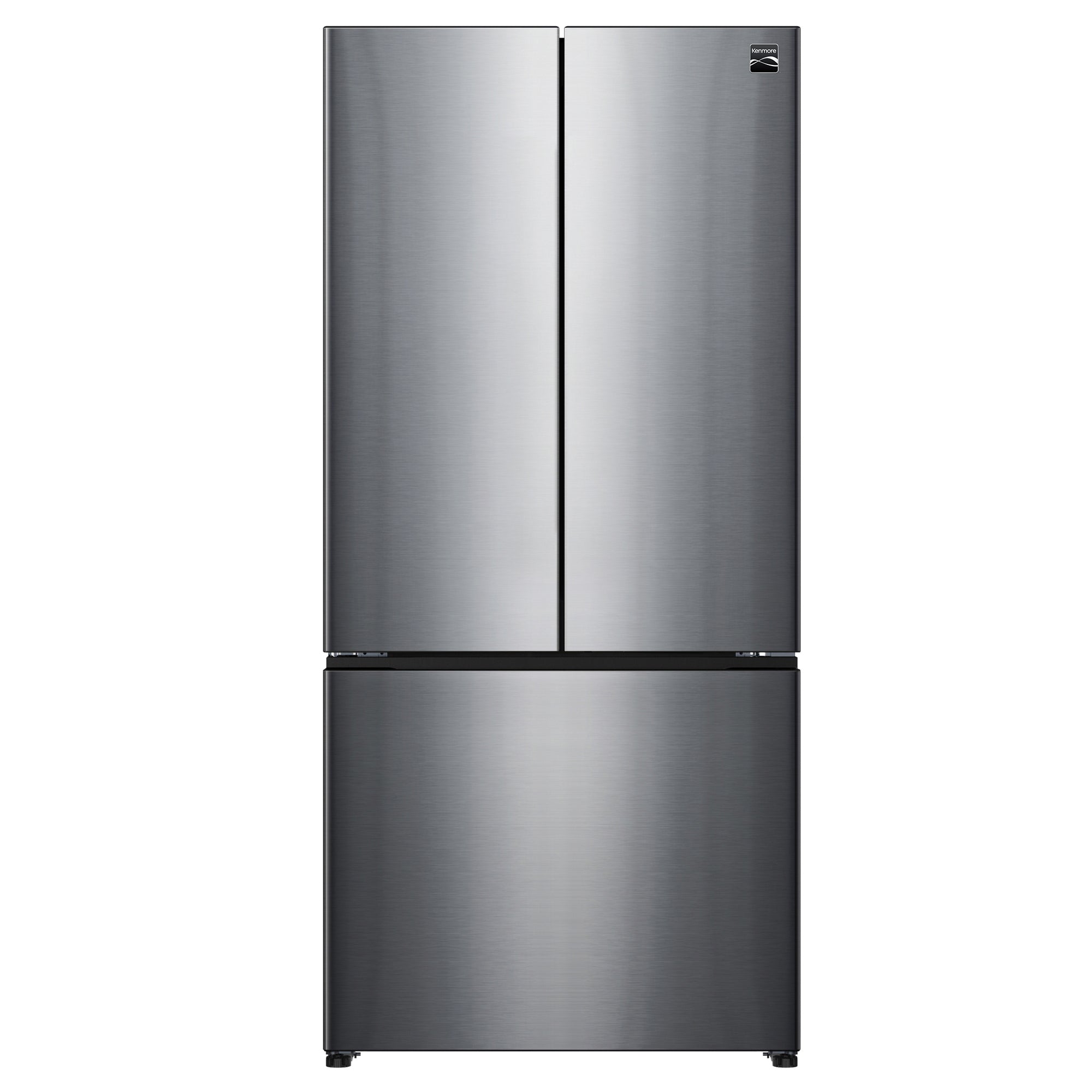 Kenmore stainless steel counter depth french door refrigerator closed on a white background