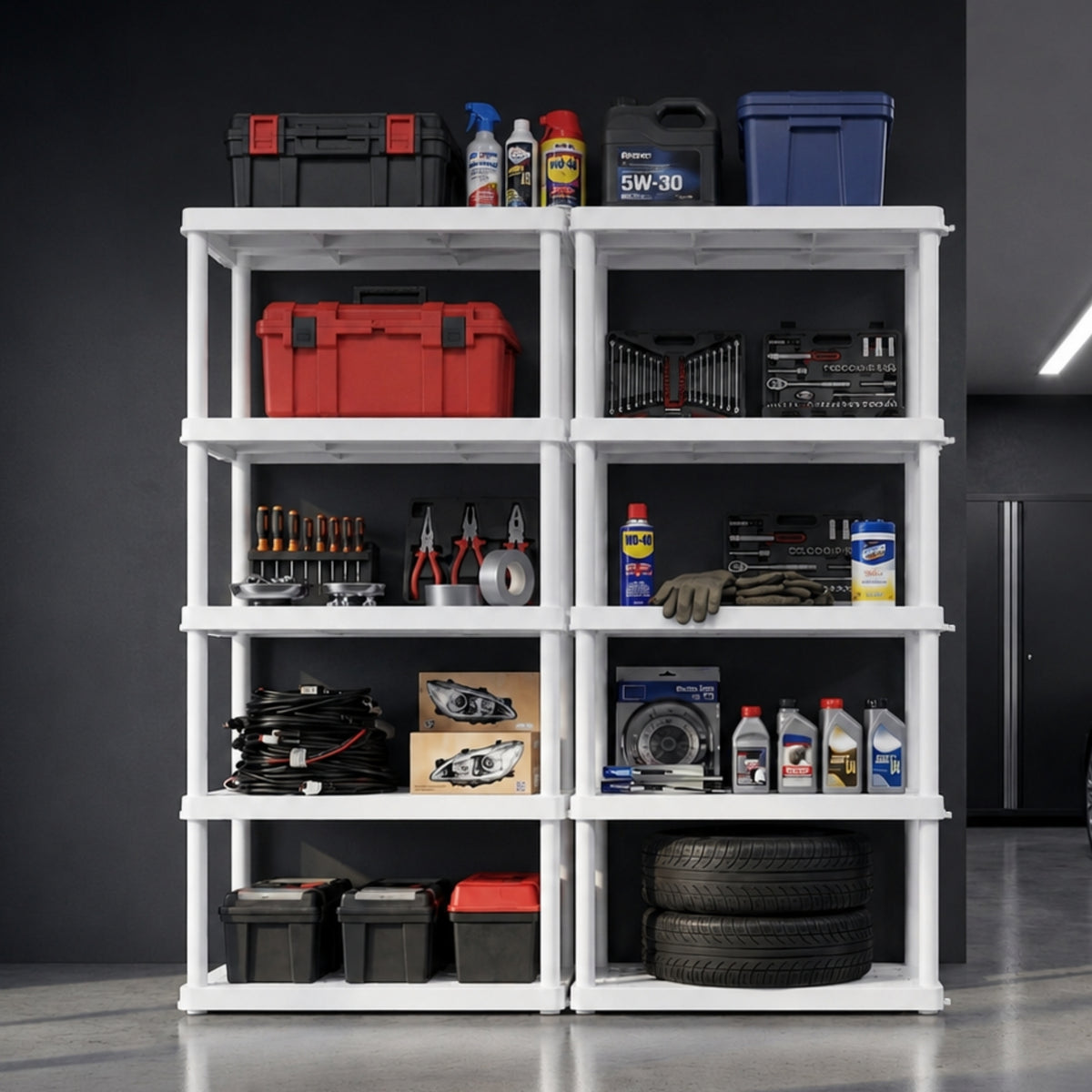 Oskar 5-Tier Interlocking Plastic Shelving Unit, White
