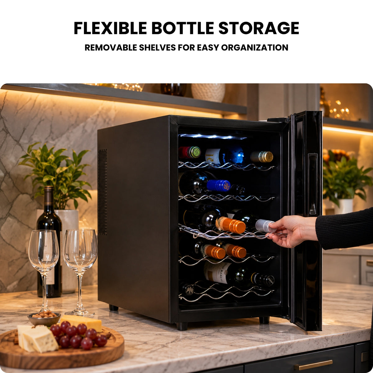 Koolatron 20 Bottle Wine Cooler, Black Thermoelectric Wine Fridge, 1.7 cu. ft. (48L), Freestanding Wine Cellar, Red, White and Sparkling Wine Storage for Home Bar, Apartment, Condo