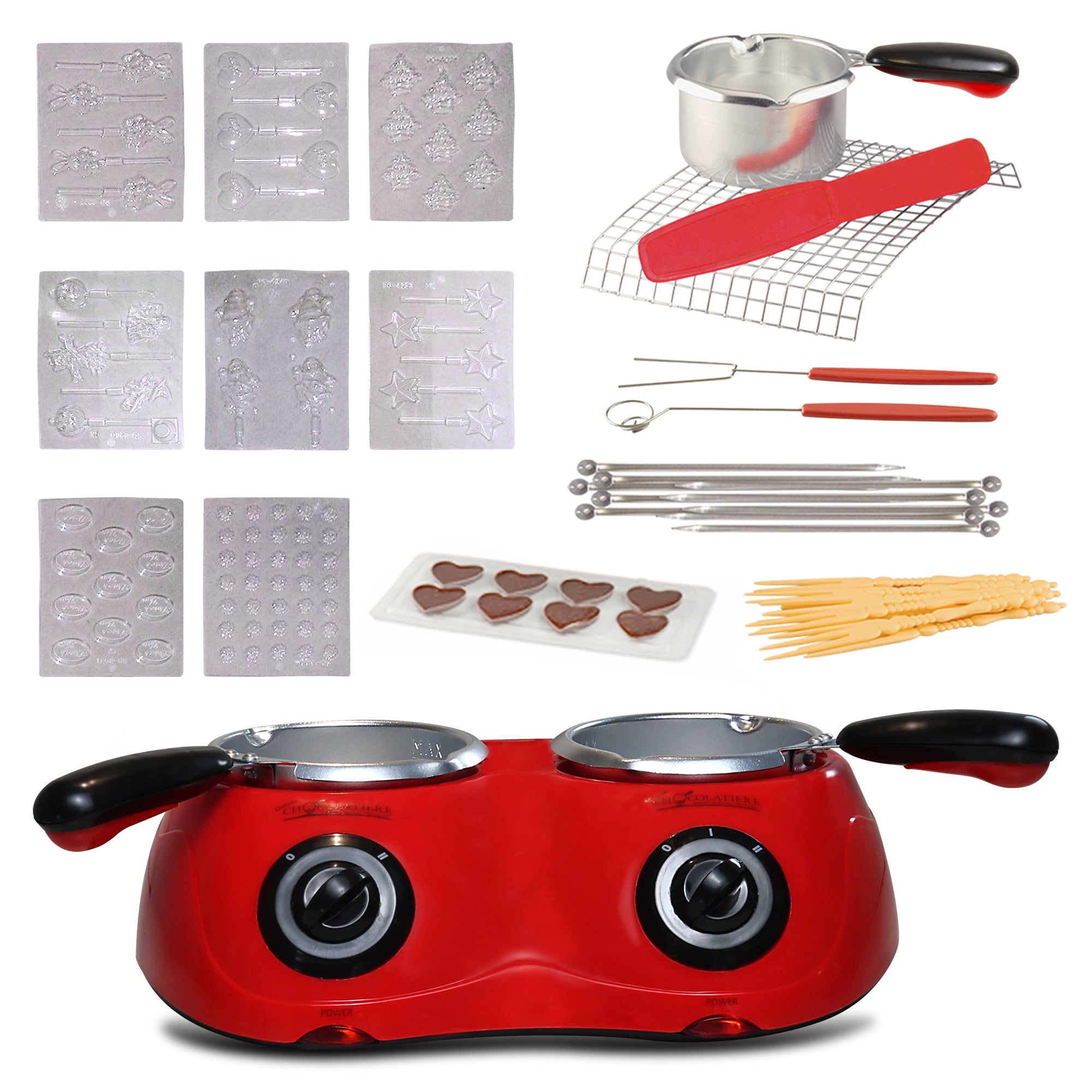 Total Chef Chocolatiere Dual Fondue Pot | Candy-Maker | Red