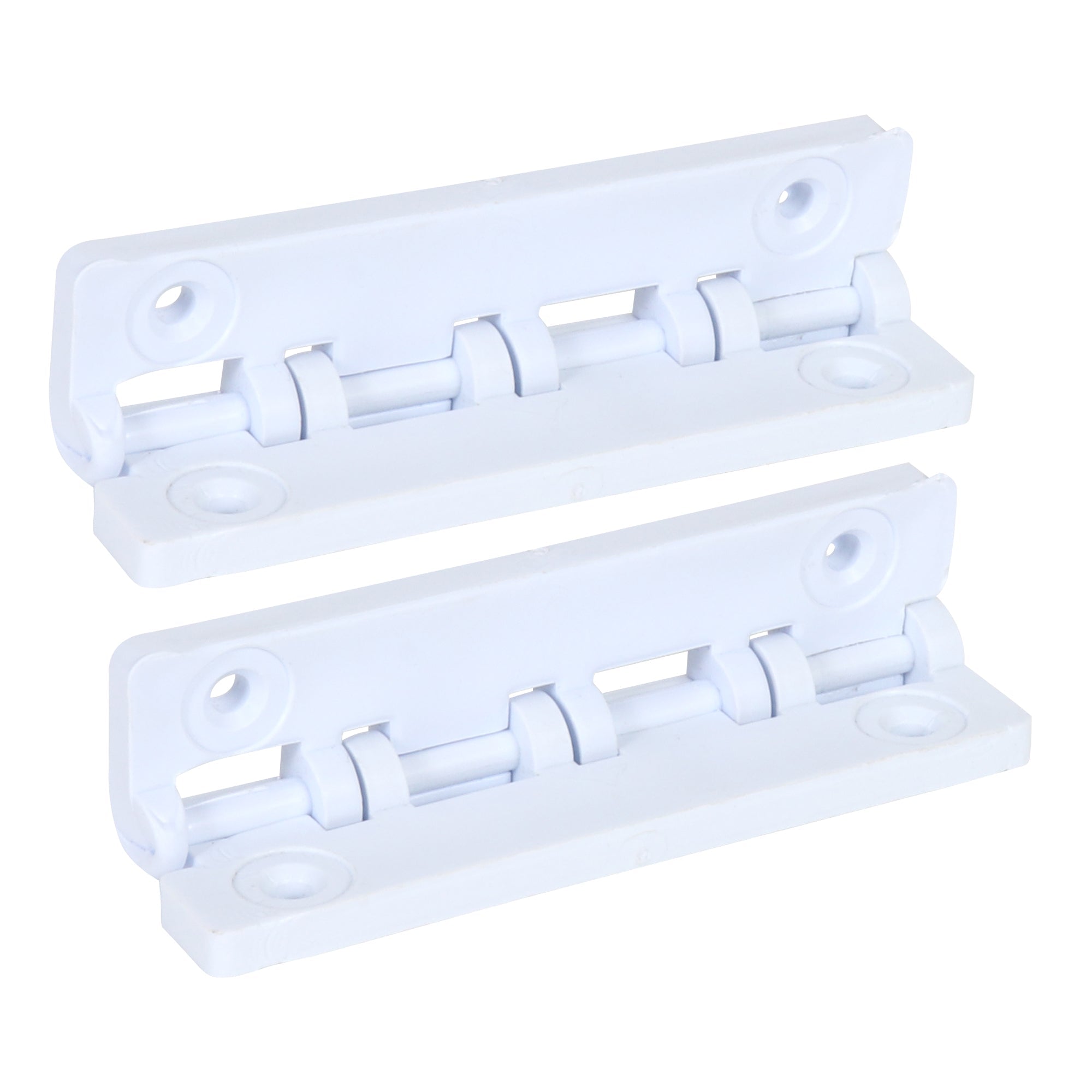 Image of 2 sets of door hinges on a white background