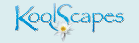Koolscapes logo in turquoise on a pale blue background