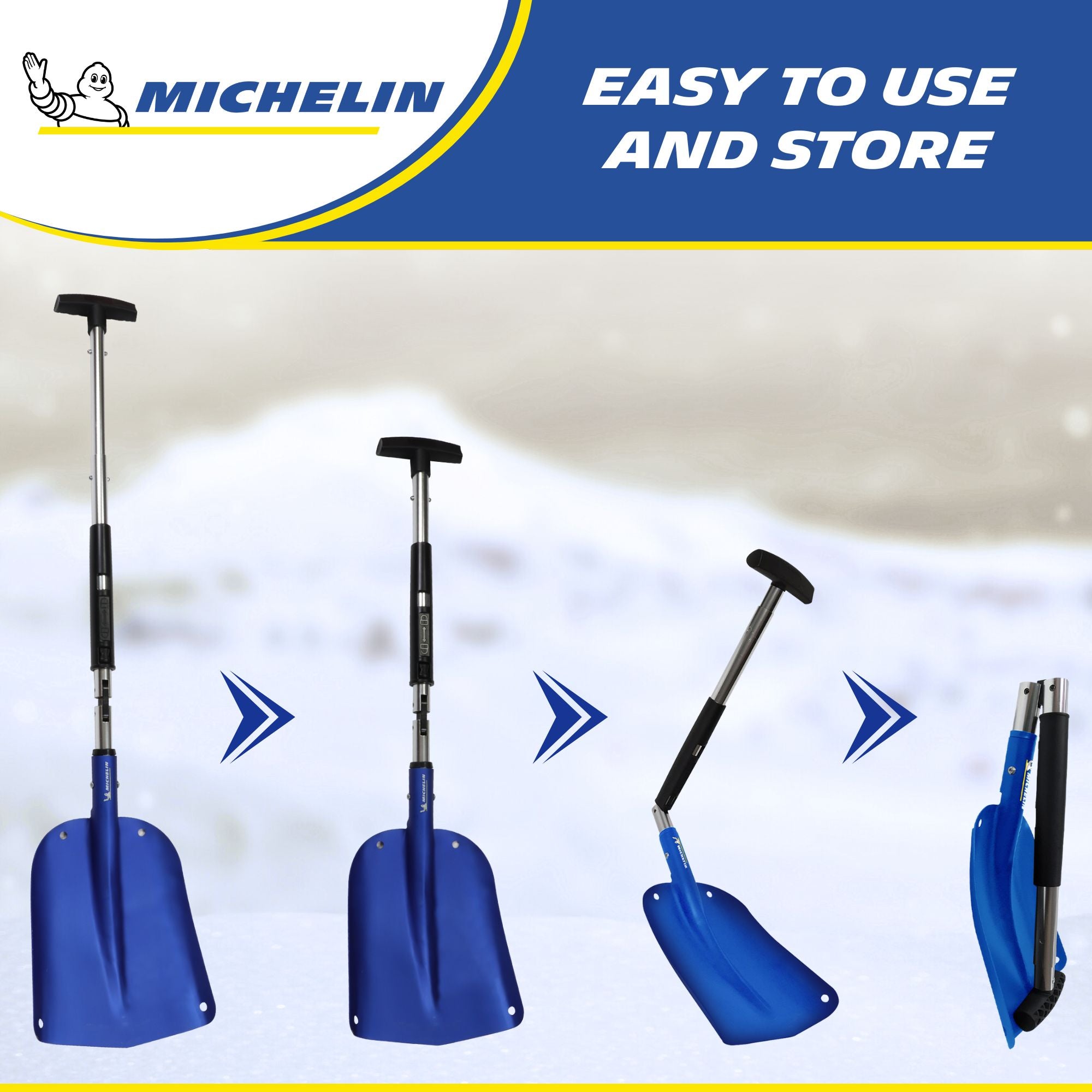 Michelin Ultra Compact 40" Folding Utility Snow Shovel for Car Emergency, Telescoping Handle