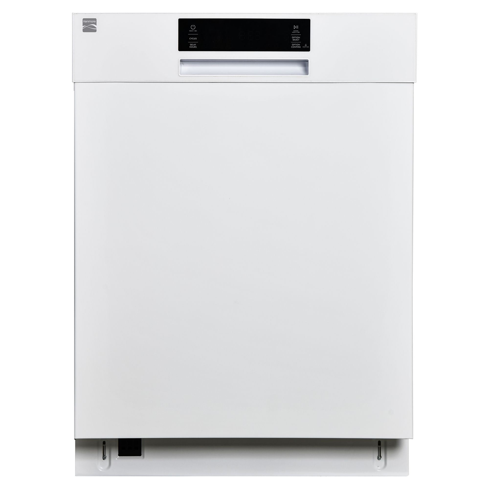Kenmore white dishwasher on a white background