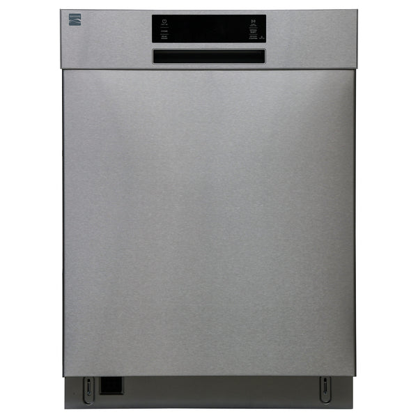 Kenmore stainless steel dishwasher on a white background