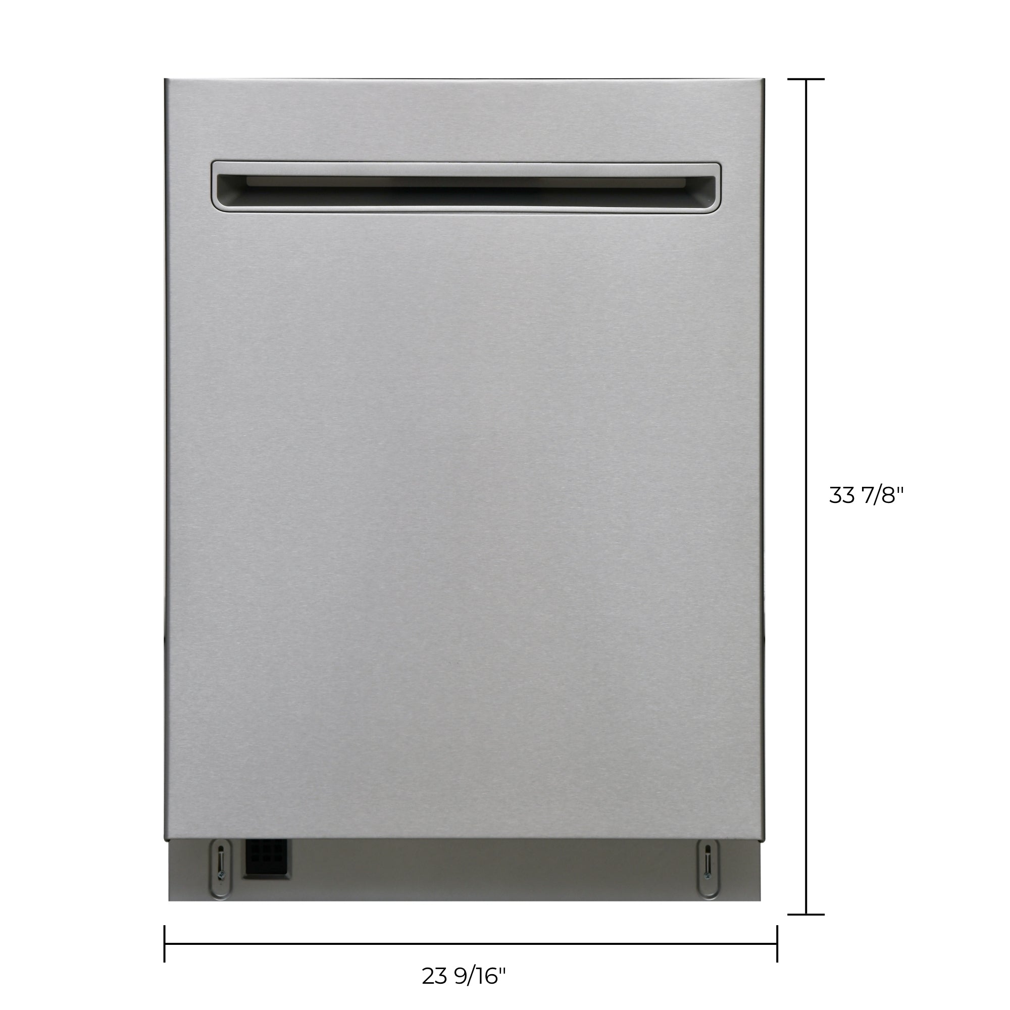 Kenmore stainless steel dishwasher on a white background with dimensions labeled