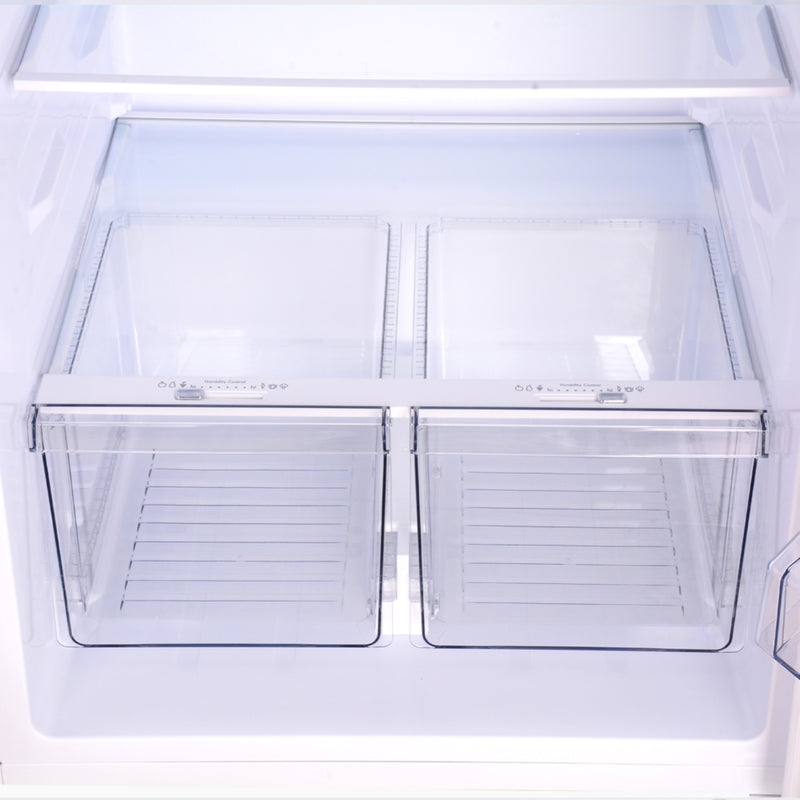 Closeup of the empty crispers in the Kenmore stainless steel top mount refrigerator