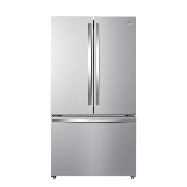 Kenmore 20.3 cu. ft. counter depth french door refrigerator in stainless steel, closed, on a white background