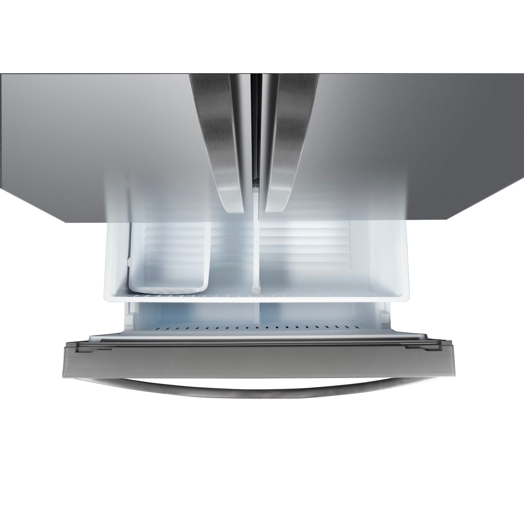 Kenmore 20.3 cu. ft. counter depth french door refrigerator viewed from above with the freezer being pulled open