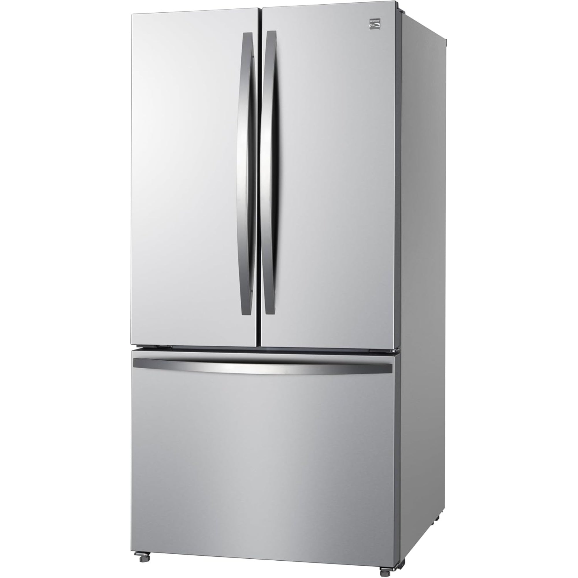 Kenmore 20.3 cu. ft. counter depth french door refrigerator in stainless steel, closed, on a white background