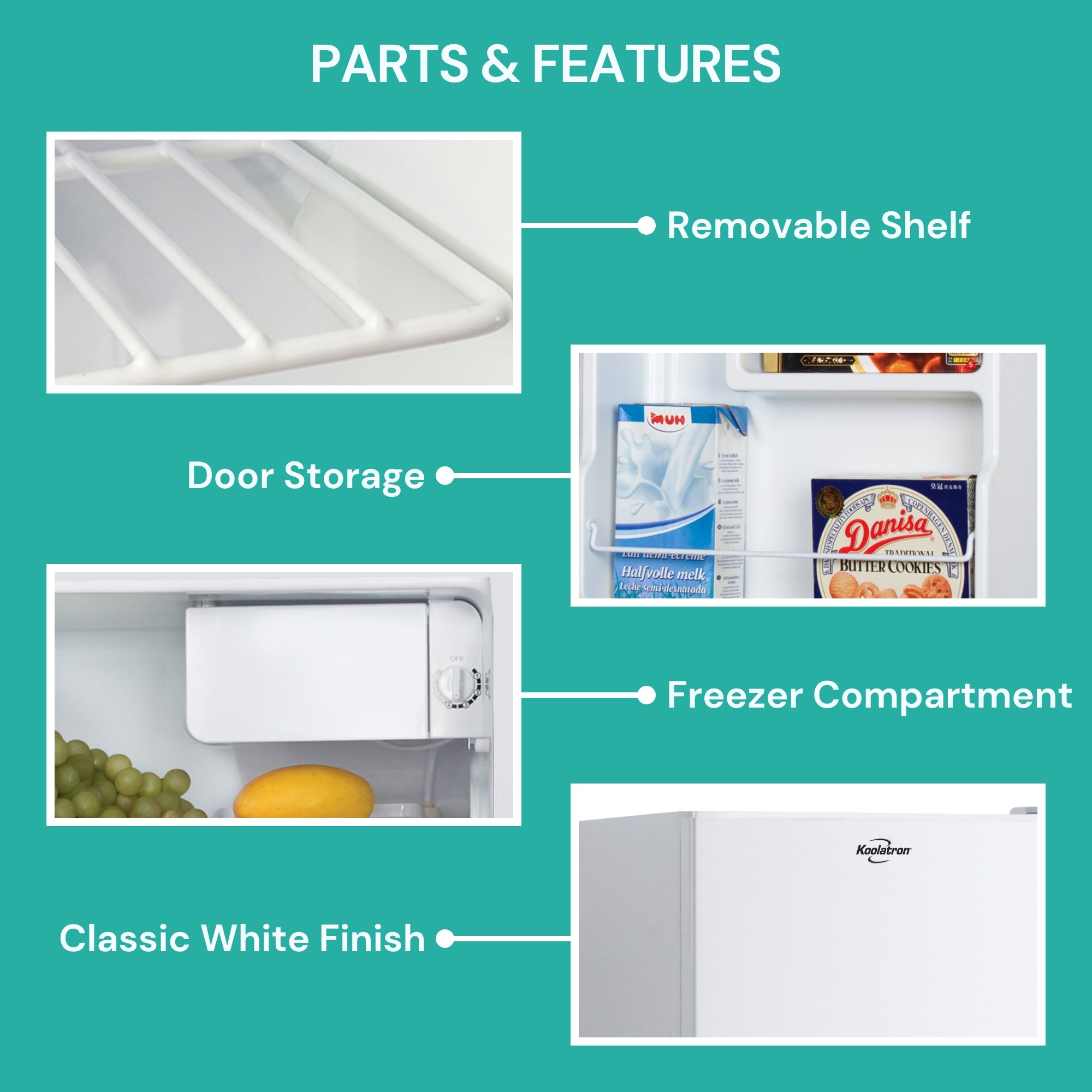 Koolatron 1.7 Cu Ft Compact Fridge with Freezer (47L), White