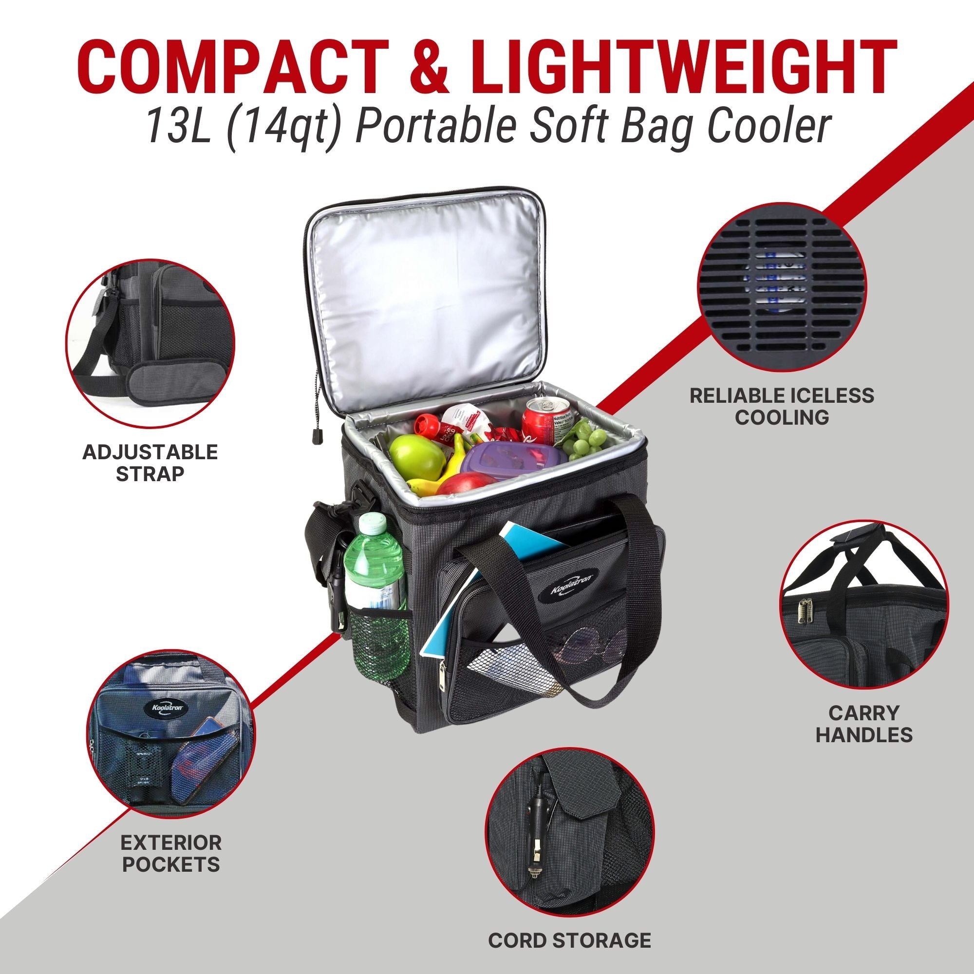 Koolatron 12V Electric Cooler Bag | Plug-In Soft Bag Cooler | 13L/14QT