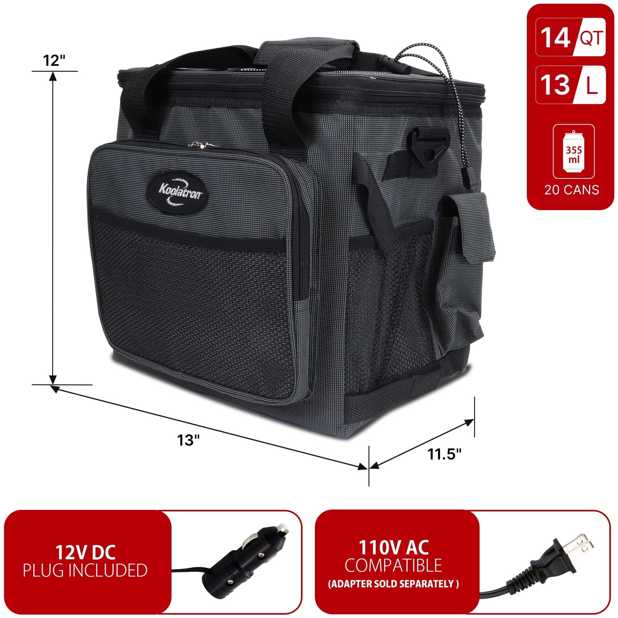 Koolatron 12V Electric Cooler Bag | Plug-In Soft Bag Cooler | 13L/14QT