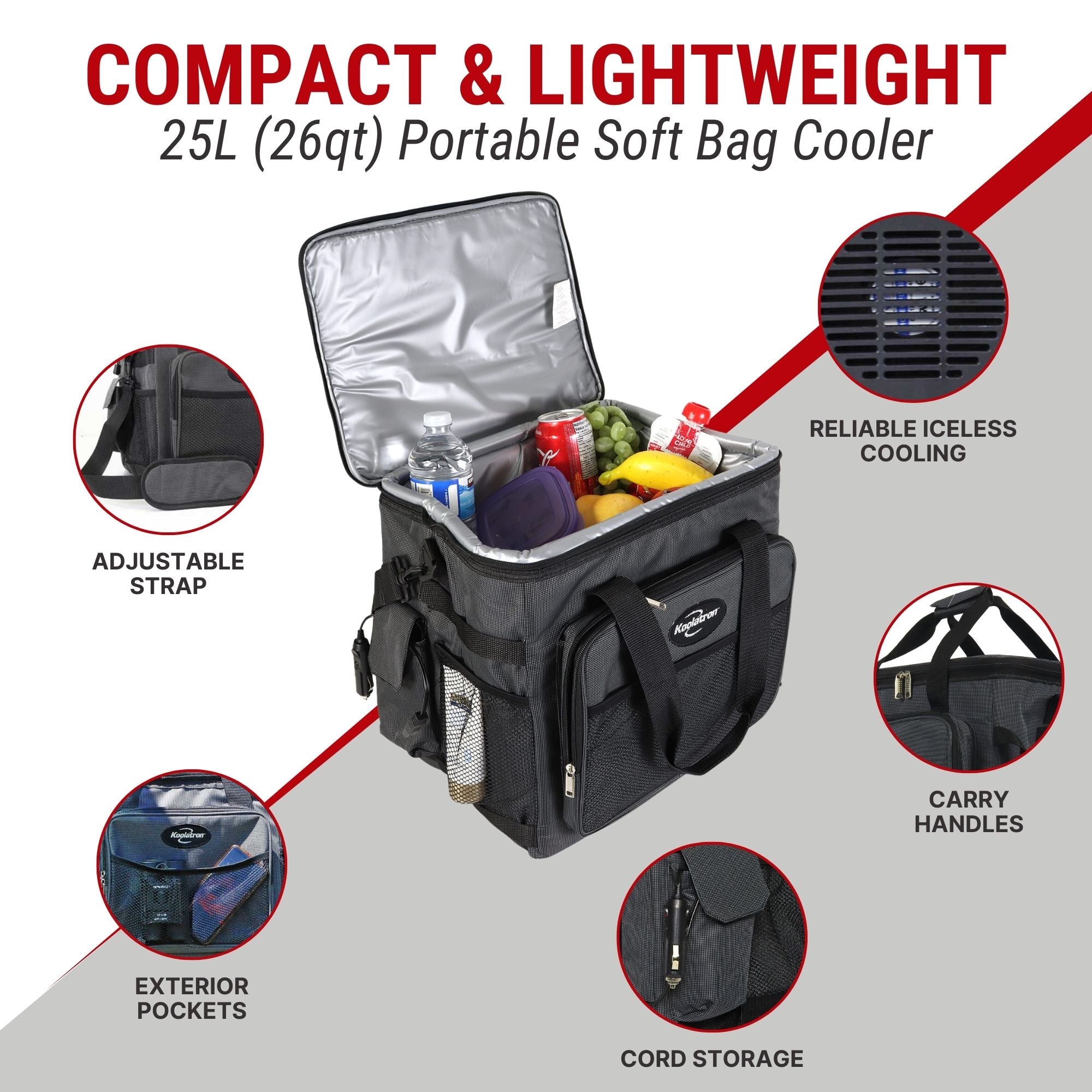 Koolatron 12V Electric Cooler Bag | Plug-In Soft Bag Cooler | 25L/26QT