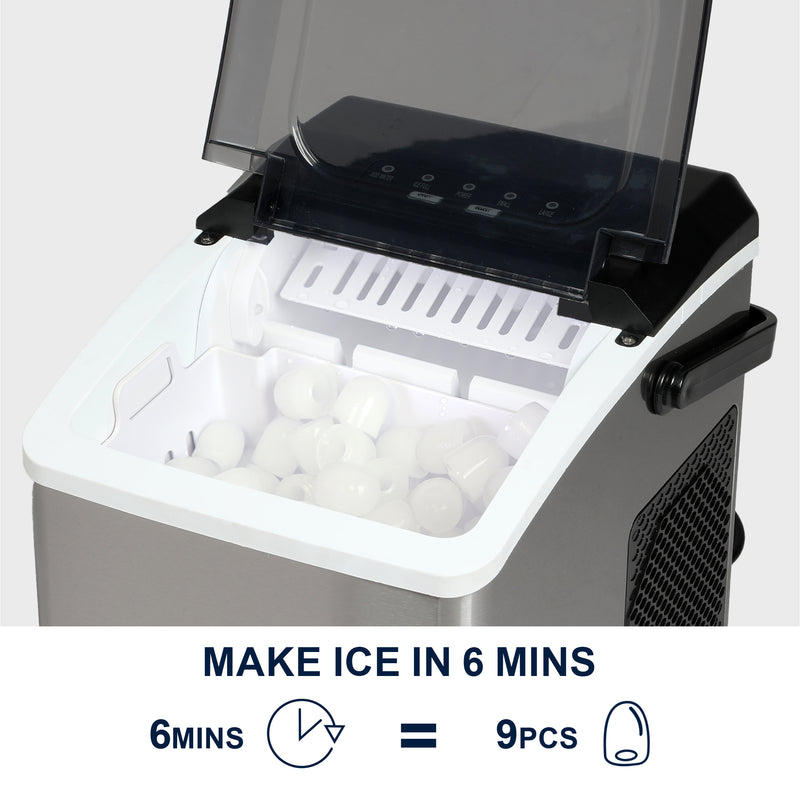 Koolatron Ice Makers Countertop, Portable Ice Maker, 26lbs/24Hrs 9 Bullet Ice Cubes Ready in 7 Mins, Self-Cleaning Function, L&S Size, with Ice Scoop and Basket, Perfect for Party, Stainless Steel