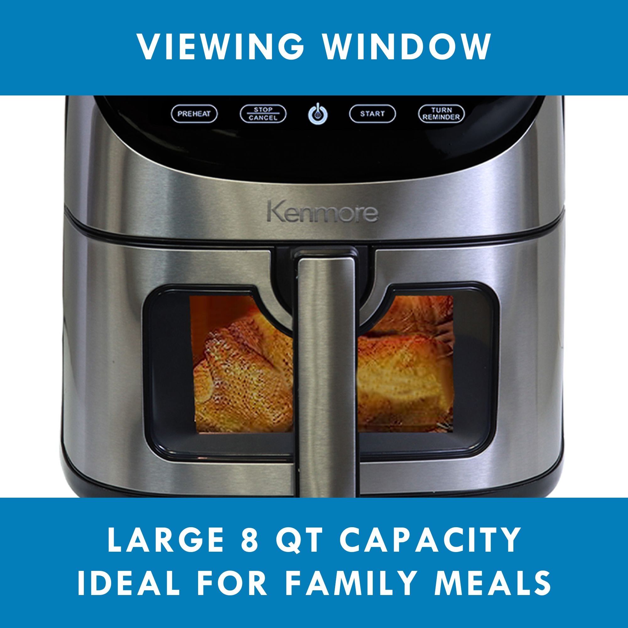 Kenmore 8 Qt Air Fryer | 1700W | 12 Presets | Stainless Steel