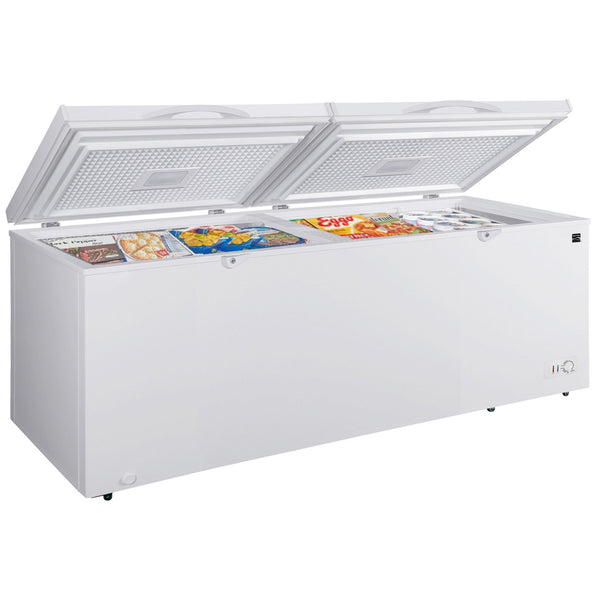 Kenmore convertible chest freezer/refrigerator, open, on a white background.