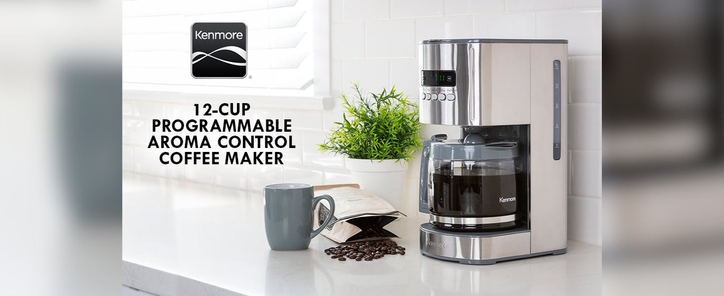 Kenmore Programmable Coffee Maker | 12-Cup | Black and Stainless Steel