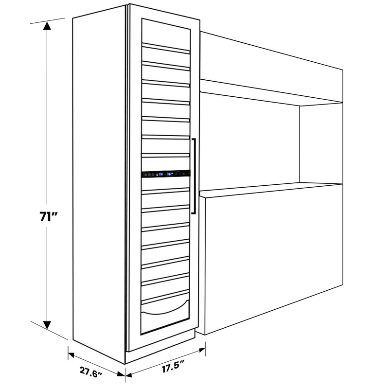 Diagram showing measurements and installation of 18-inch compressor wine fridge