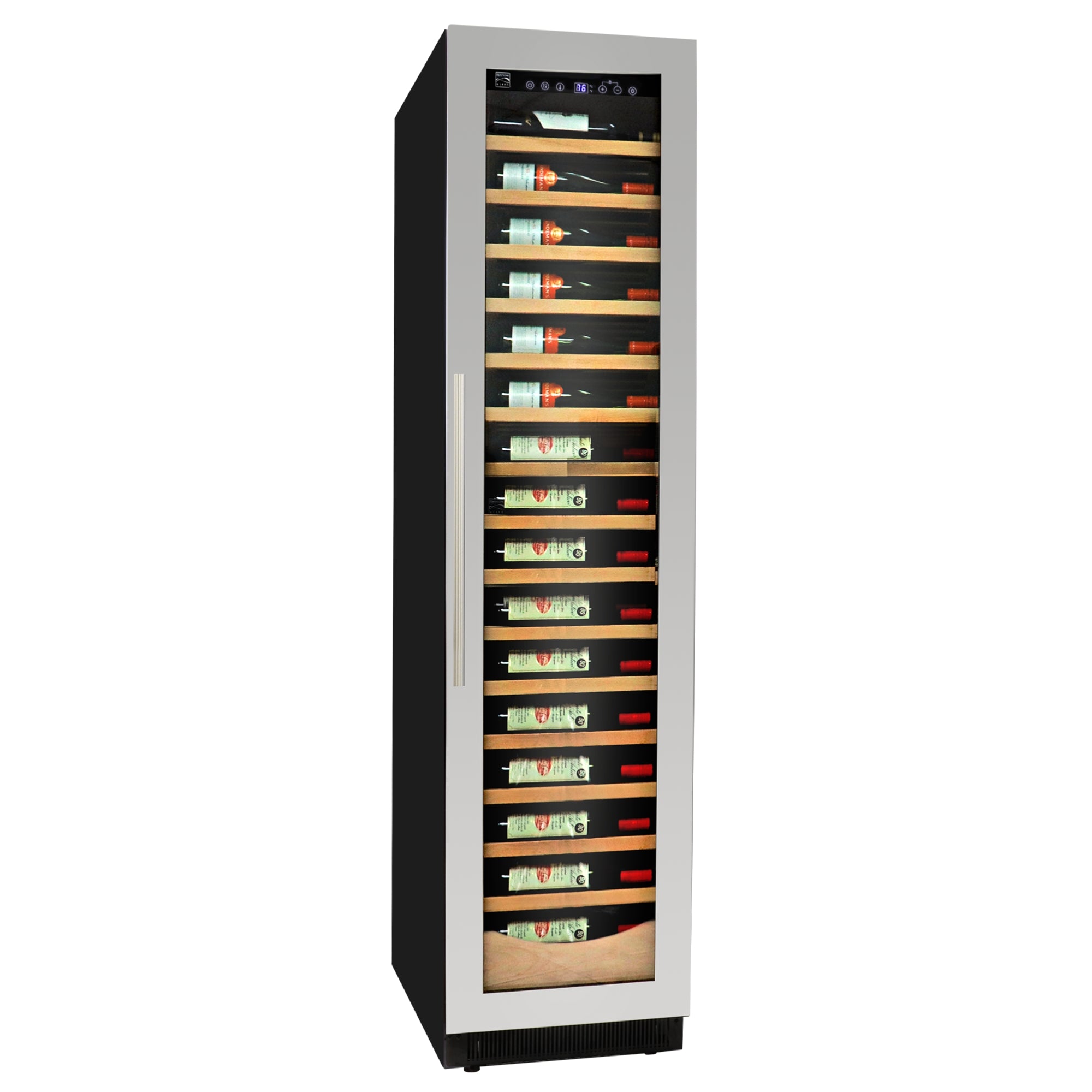 Kenmore Elite 18 Inch Compressor Wine Fridge, 112 Bottle Wine Cooler, Built-In/Freestanding, Black