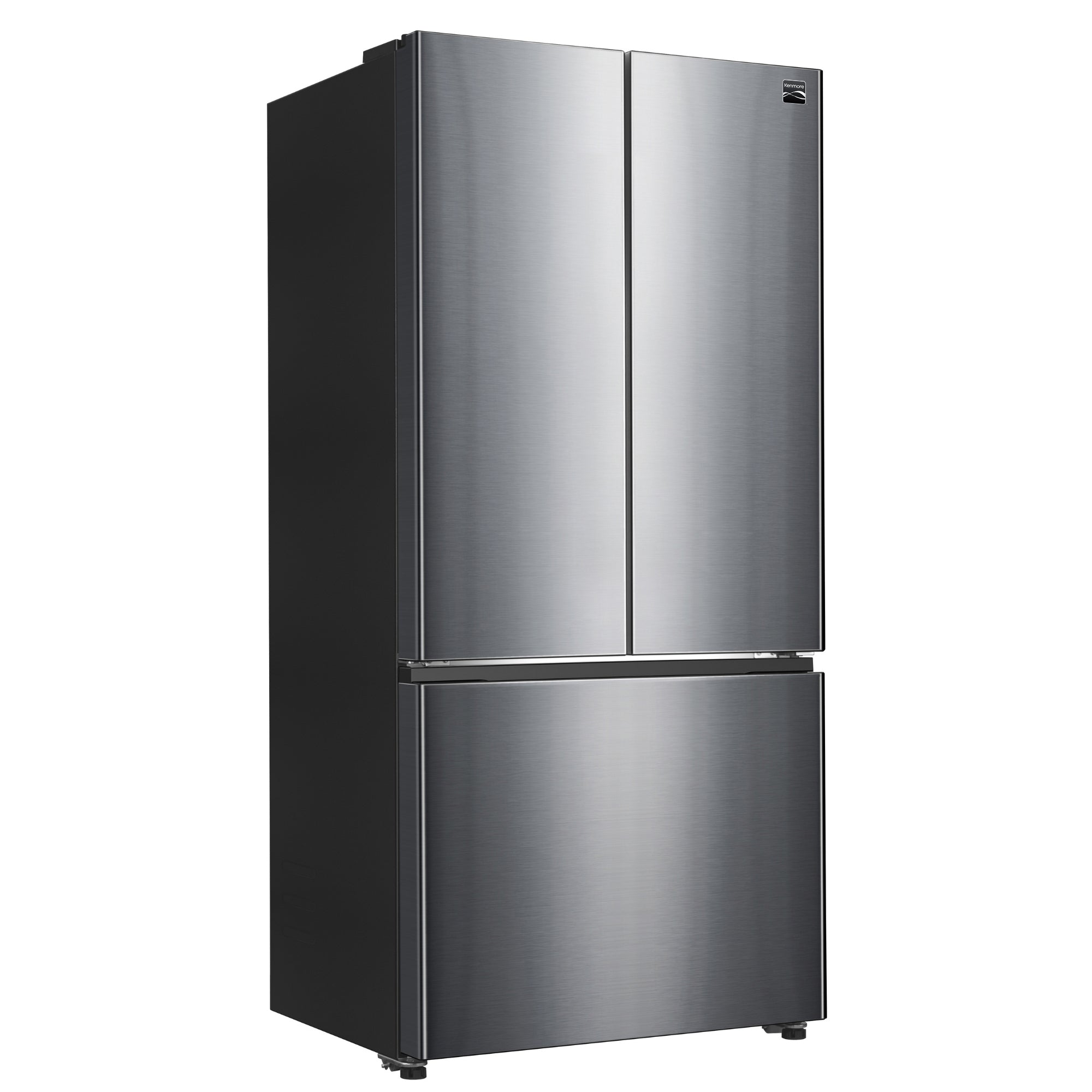 Kenmore stainless steel counter depth french door refrigerator closed on a white background