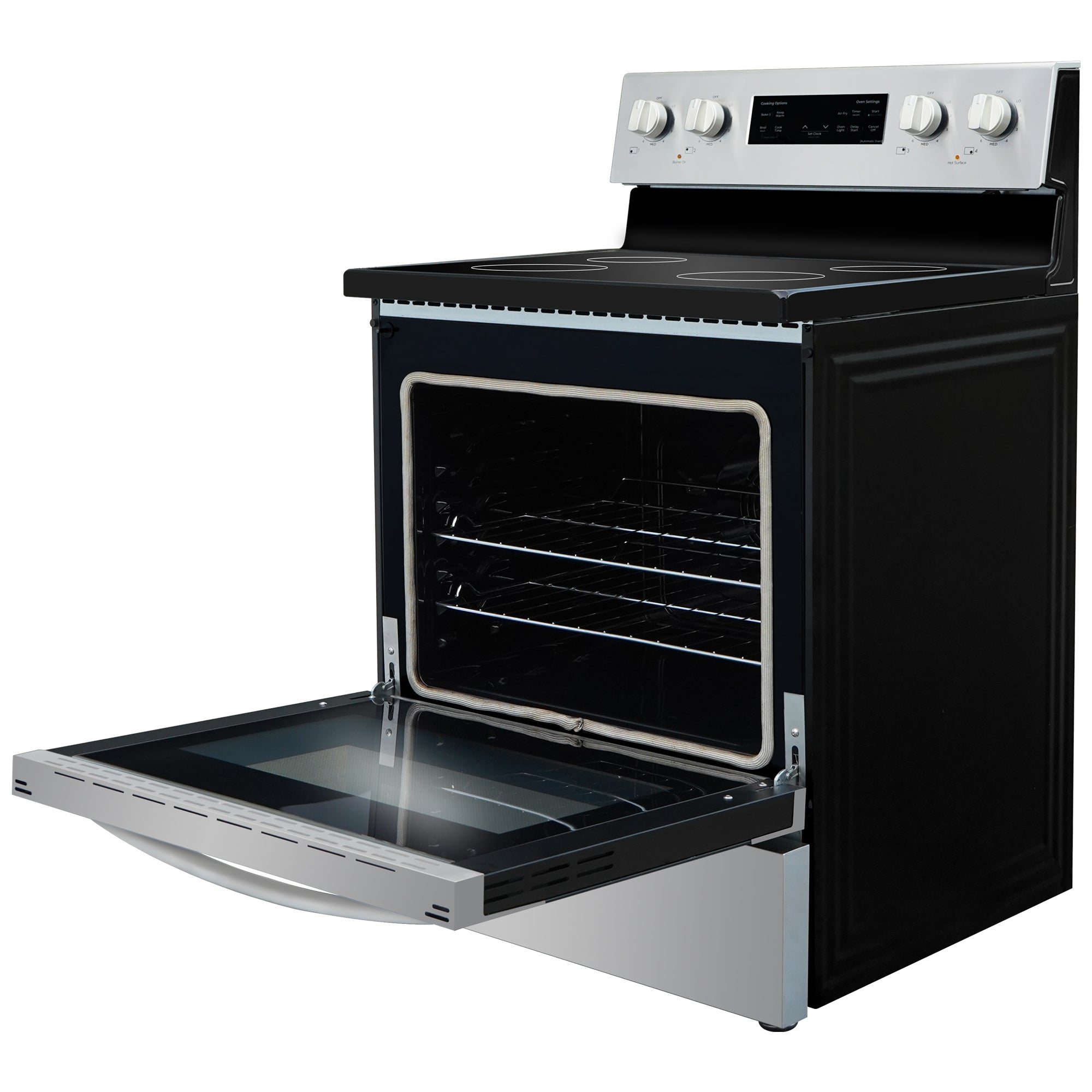 Kenmore 5.0 cubic foot rear-control smooth-top range with oven door open