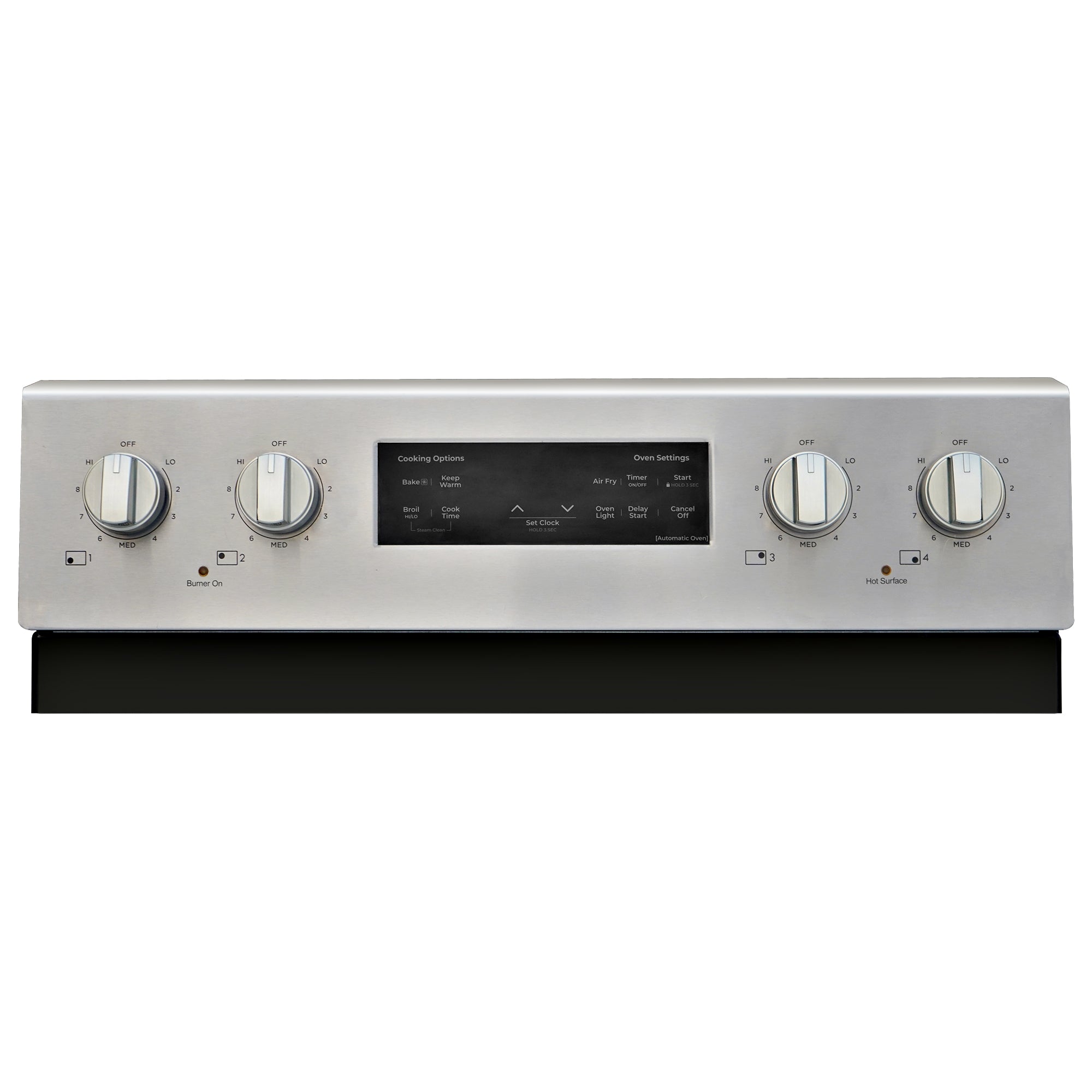 Closeup of the rear controls of the Kenmore 5.0 cubic foot smooth-top range