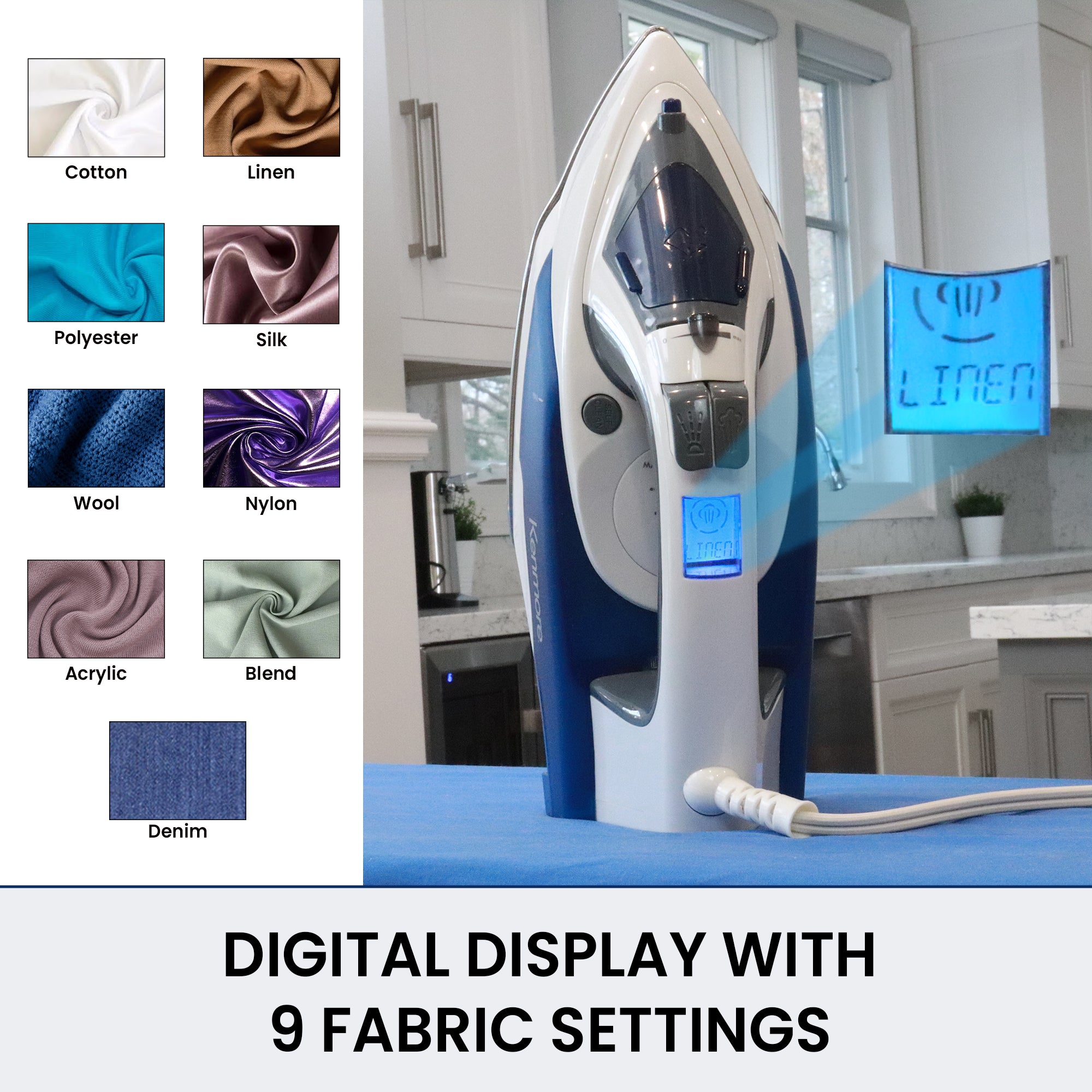 Kenmore Digital Power Steam Iron | Garment Steamer | 9 Fabric Presets