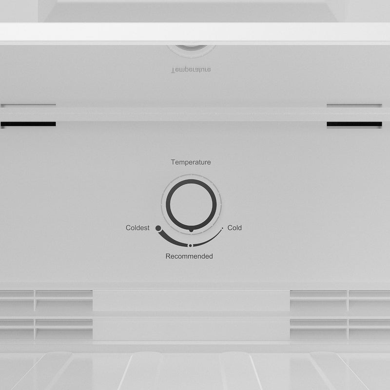Closeup of inside Kenmore 18.1 cu ft top mount refrigerator showing the freezer temperature control dial
