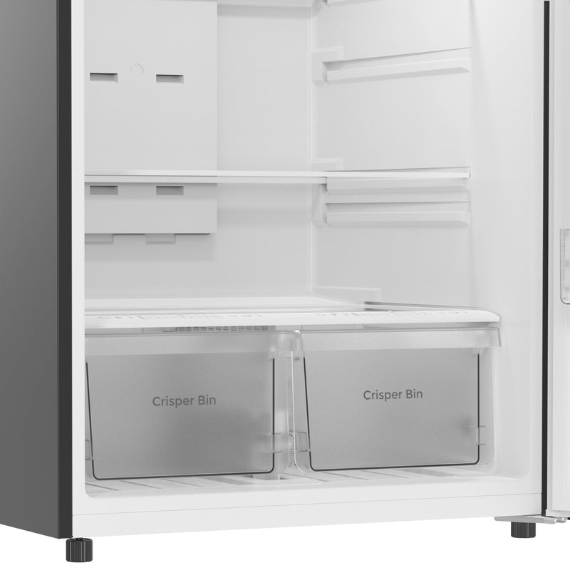 Closeup of inside Kenmore 18.1 cu ft top mount refrigerator showing the crispers with humidity controls