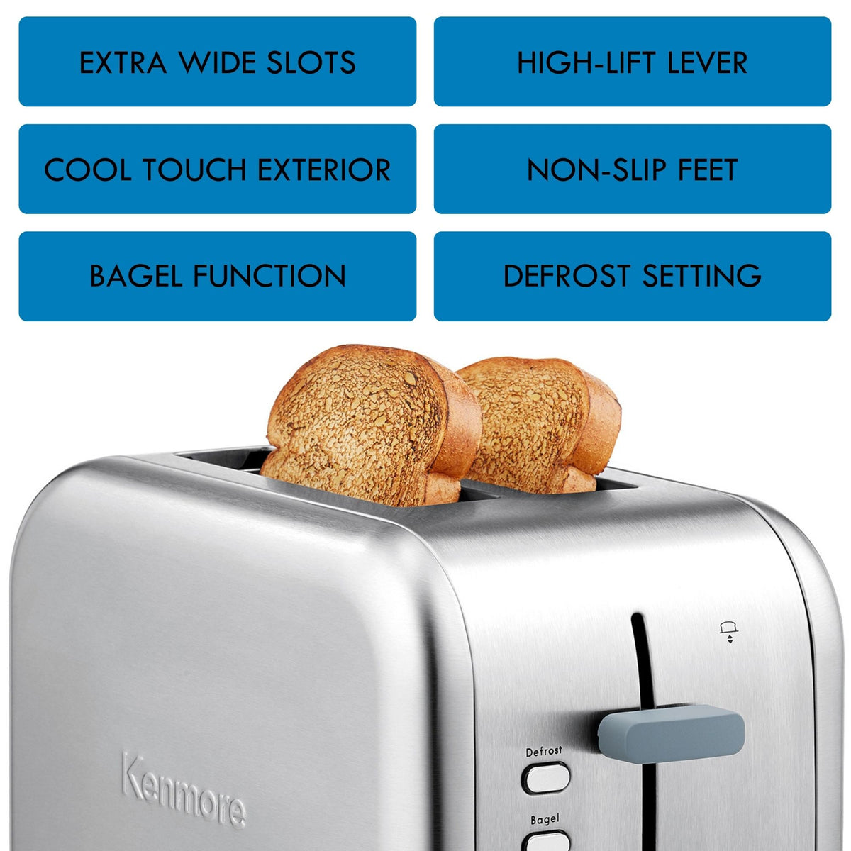 Kenmore Stainless Steel Toaster | Extra Wide Slots | 2-Slice