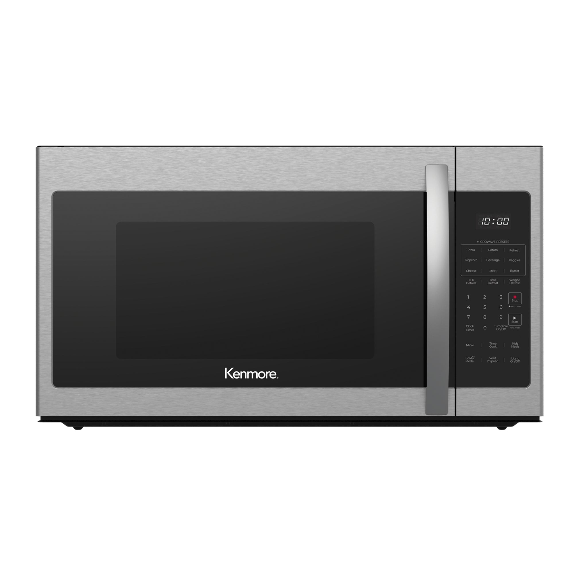 Kenmore over-the-range microwave, closed, on a white background.