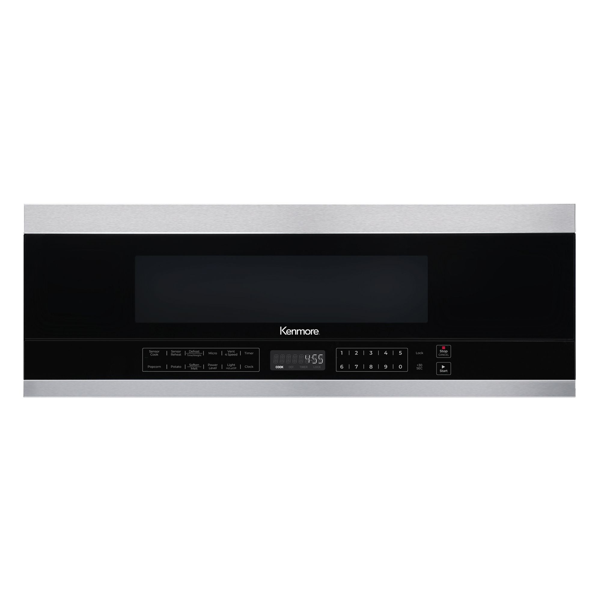 Kenmore over-the-range microwave, closed, on a white background.