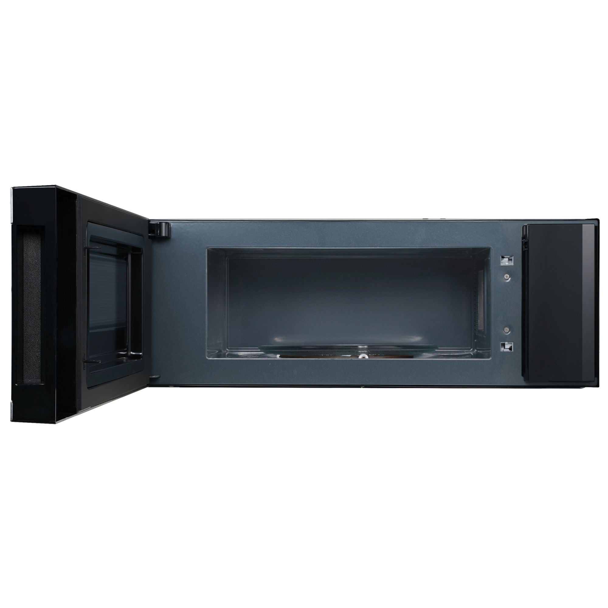 Kenmore over-the-range microwave, open, on a white background.