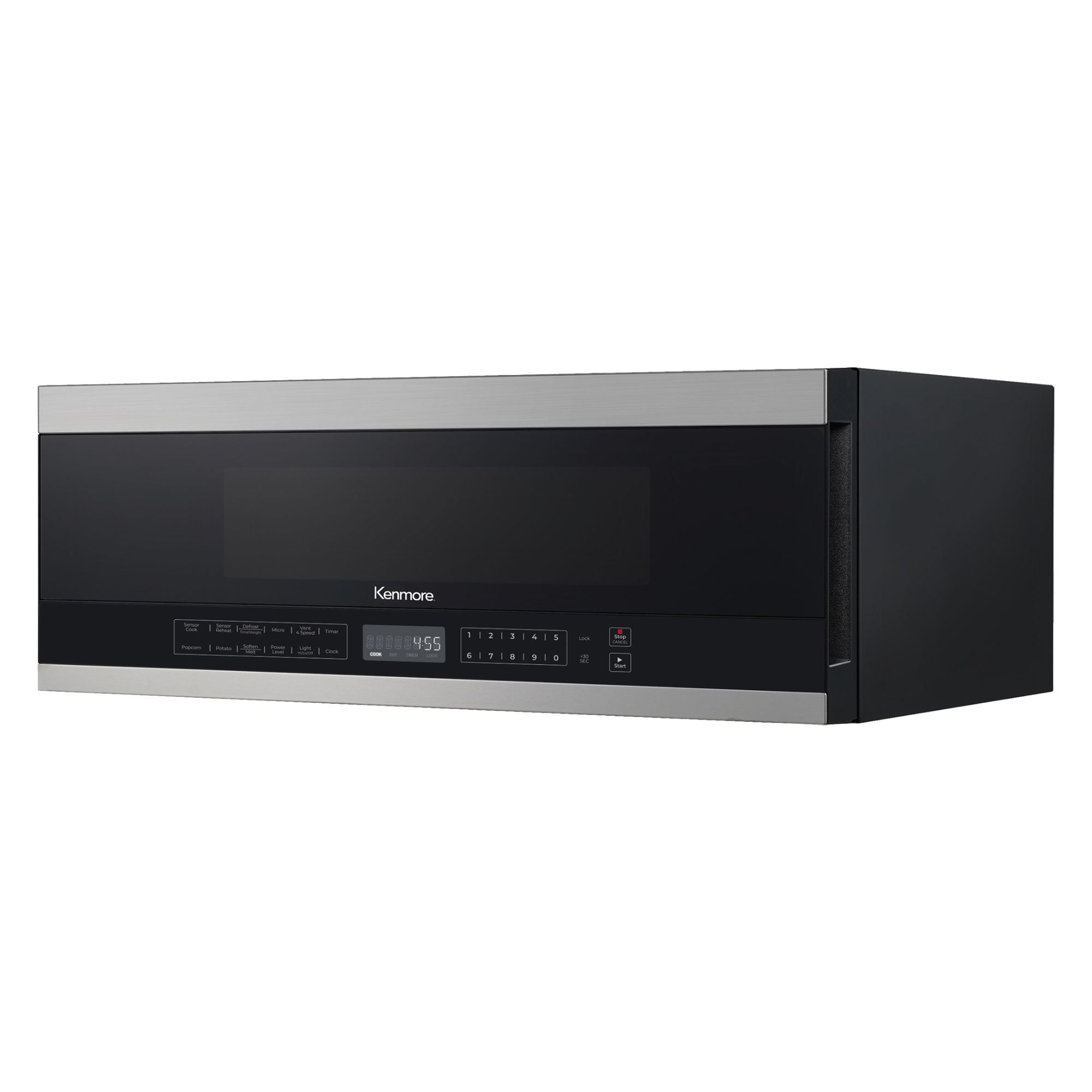 Kenmore over-the-range microwave, closed, on a white background.