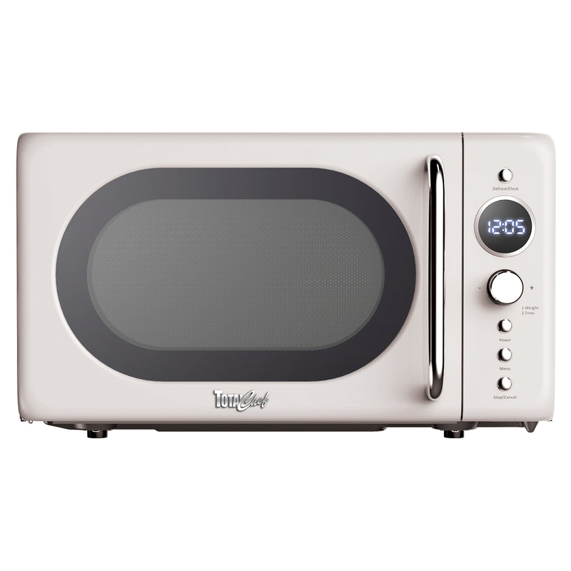 Total Chef Retro Microwave Oven | 20L / 0.7 Cu Ft | Quick Start & Defrost By Weight/Time | 8 Pre-set Cooking Modes For Coffee, Rice, Pasta, Potato, Reheat, Fish, Pizza, Popcorn | 700W | Cream
