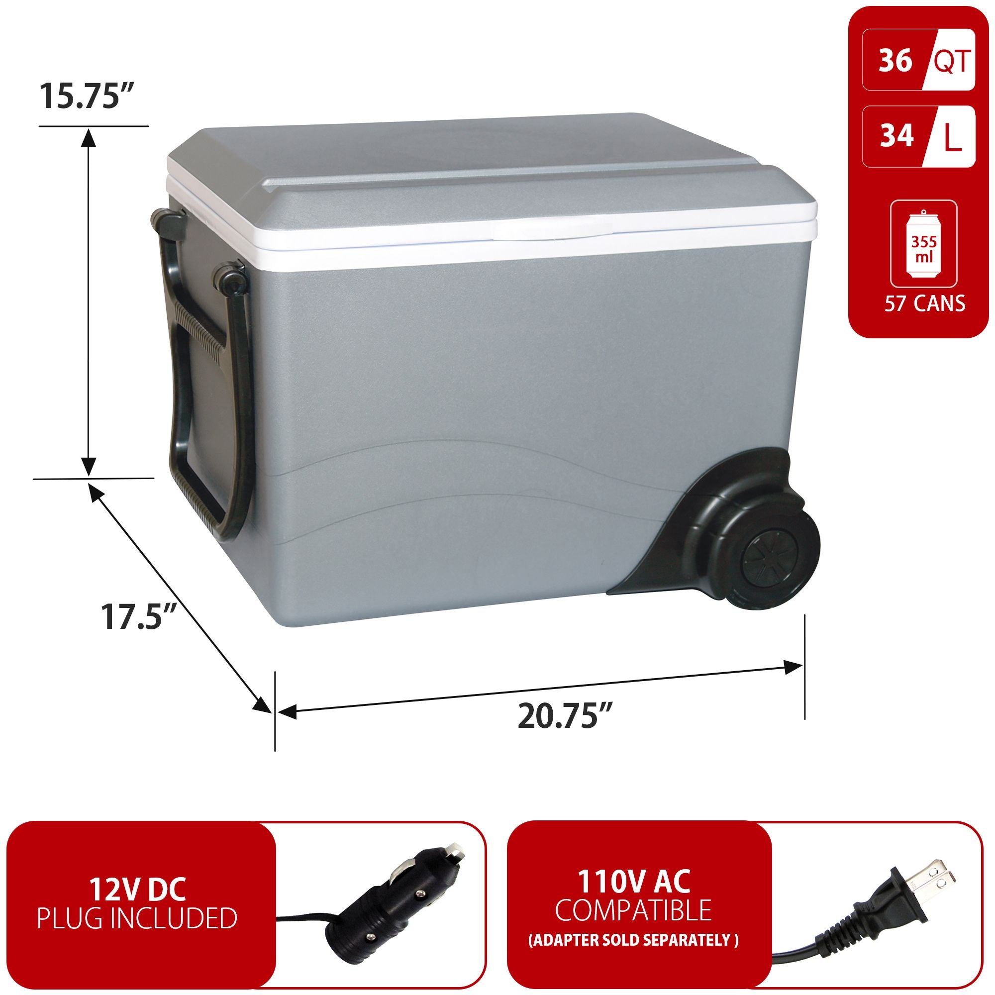 Koolatron 12V Wheeled Cooler/Warmer | Plug-In Car Fridge | 34L/36QT