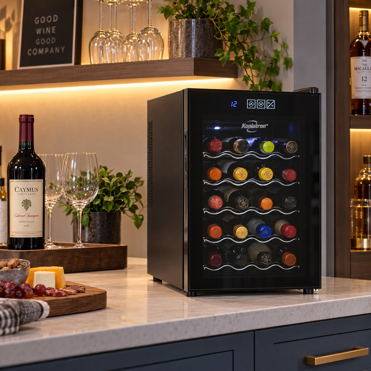 Koolatron 20 Bottle Wine Cooler, Black Thermoelectric Wine Fridge, 1.7 cu. ft. (48L), Freestanding Wine Cellar, Red, White and Sparkling Wine Storage for Home Bar, Apartment, Condo