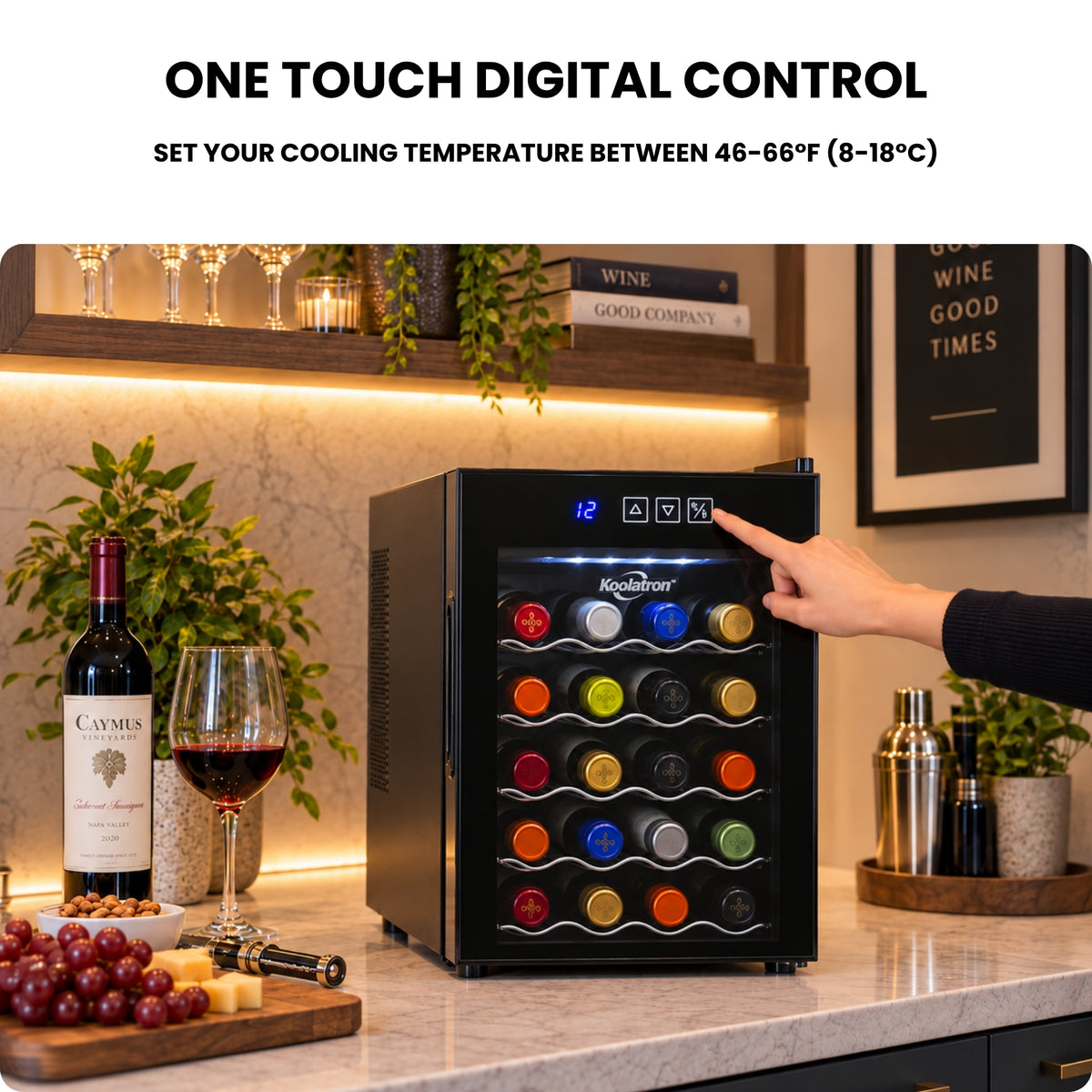 Koolatron 20 Bottle Wine Cooler, Black Thermoelectric Wine Fridge, 1.7 cu. ft. (48L), Freestanding Wine Cellar, Red, White and Sparkling Wine Storage for Home Bar, Apartment, Condo