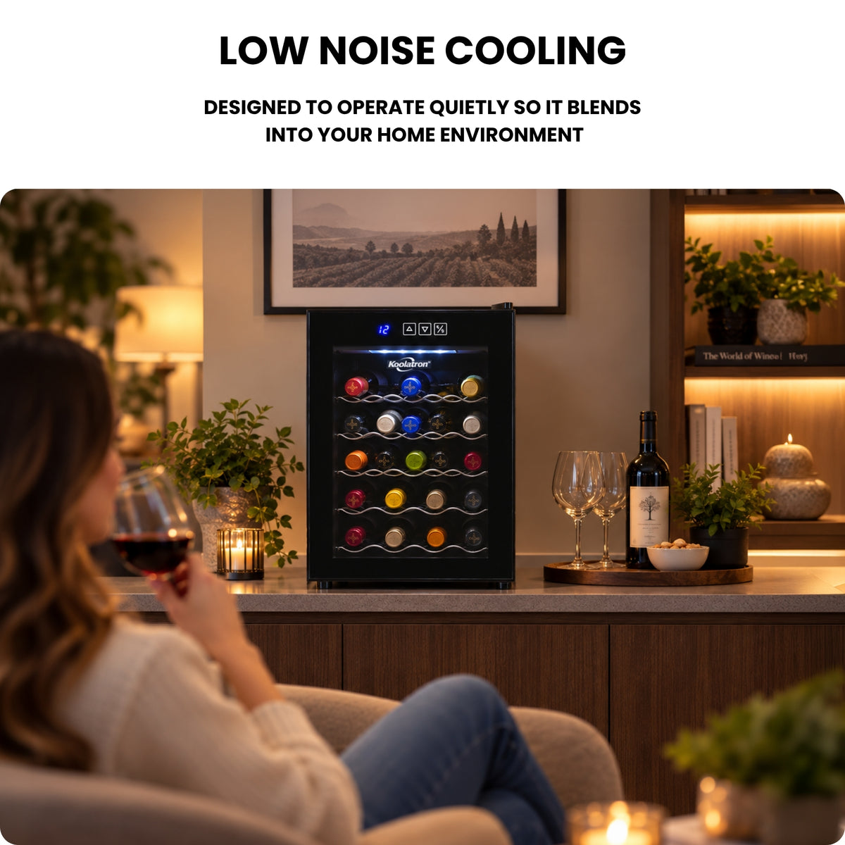 Koolatron 20 Bottle Wine Cooler, Black Thermoelectric Wine Fridge, 1.7 cu. ft. (48L), Freestanding Wine Cellar, Red, White and Sparkling Wine Storage for Home Bar, Apartment, Condo