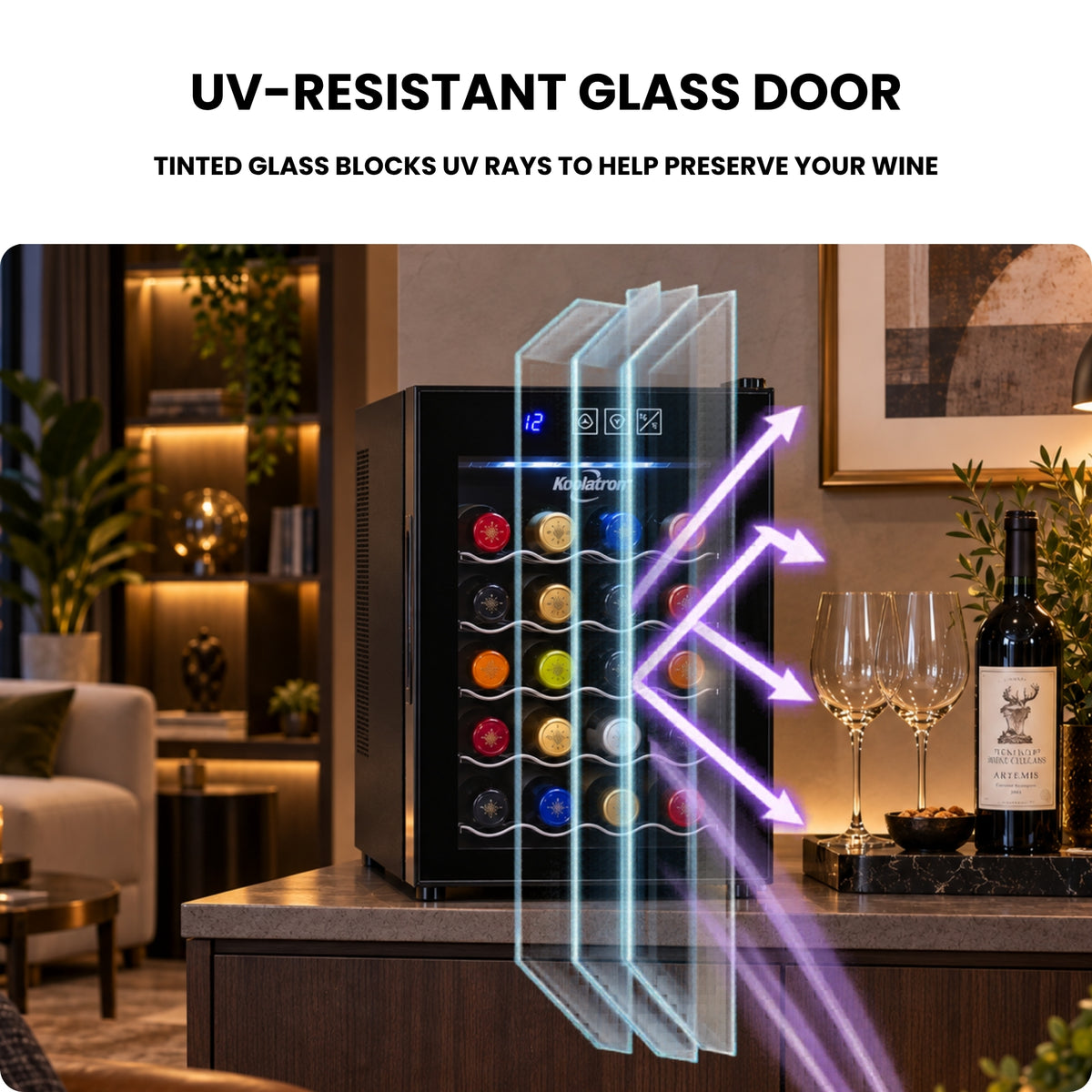 Koolatron 20 Bottle Wine Cooler, Black Thermoelectric Wine Fridge, 1.7 cu. ft. (48L), Freestanding Wine Cellar, Red, White and Sparkling Wine Storage for Home Bar, Apartment, Condo
