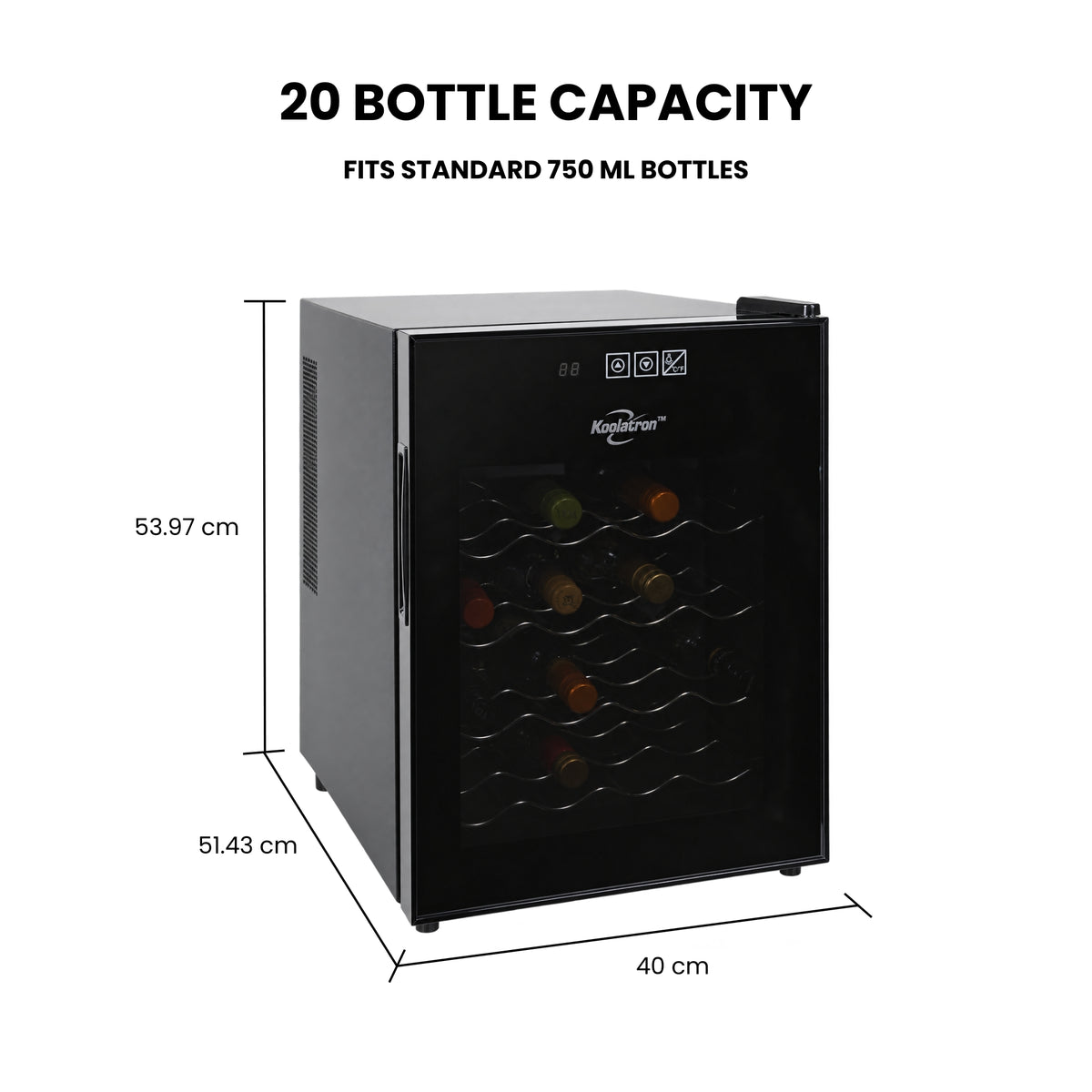 Koolatron 20 Bottle Wine Cooler, Black Thermoelectric Wine Fridge, 1.7 cu. ft. (48L), Freestanding Wine Cellar, Red, White and Sparkling Wine Storage for Home Bar, Apartment, Condo