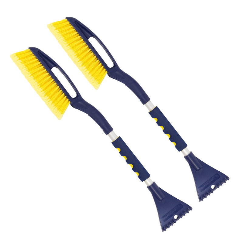 Product shot of two snow brushes on white background